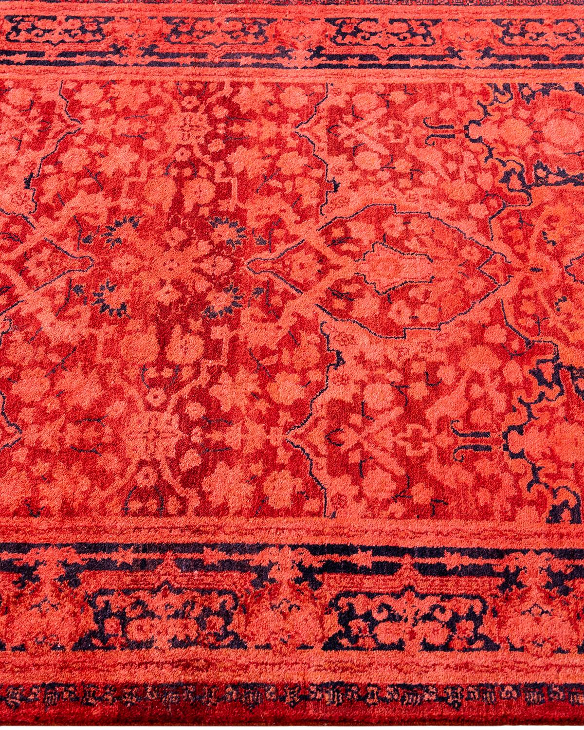 Contemporary Fine Vibrance Hand Knotted Wool Red Runner  In New Condition For Sale In Norwalk, CT