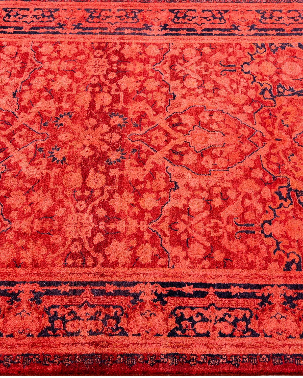 Chemin de table contemporain en laine fine nouée à la main rouge Neuf - En vente à Norwalk, CT