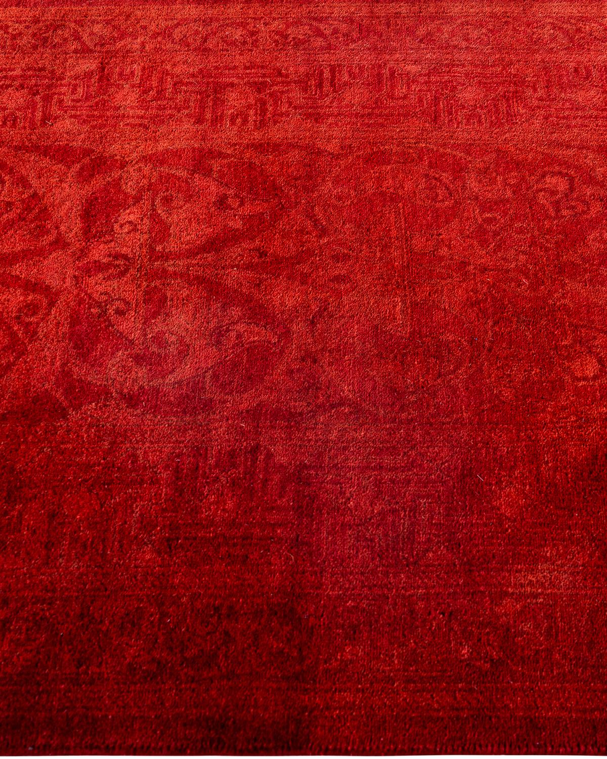 Contemporary Fine Vibrance Hand Knotted Wool Red Runner In New Condition For Sale In Norwalk, CT
