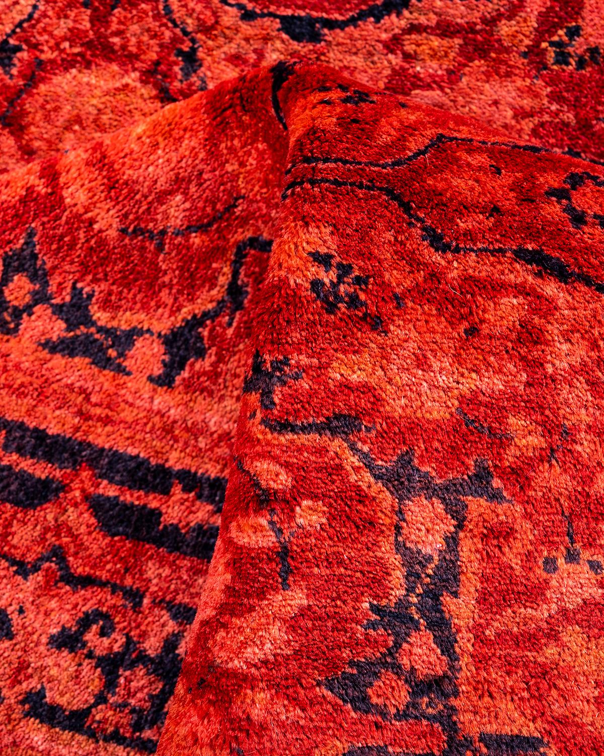 Contemporary Fine Vibrance Handgeknüpfter Läufer aus roter Wolle  im Angebot 2