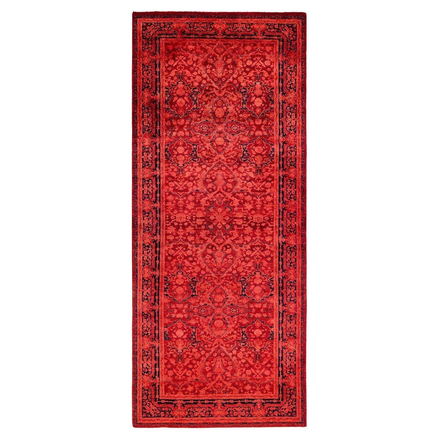 Contemporary Fine Vibrance Hand Knotted Wool Red Runner 