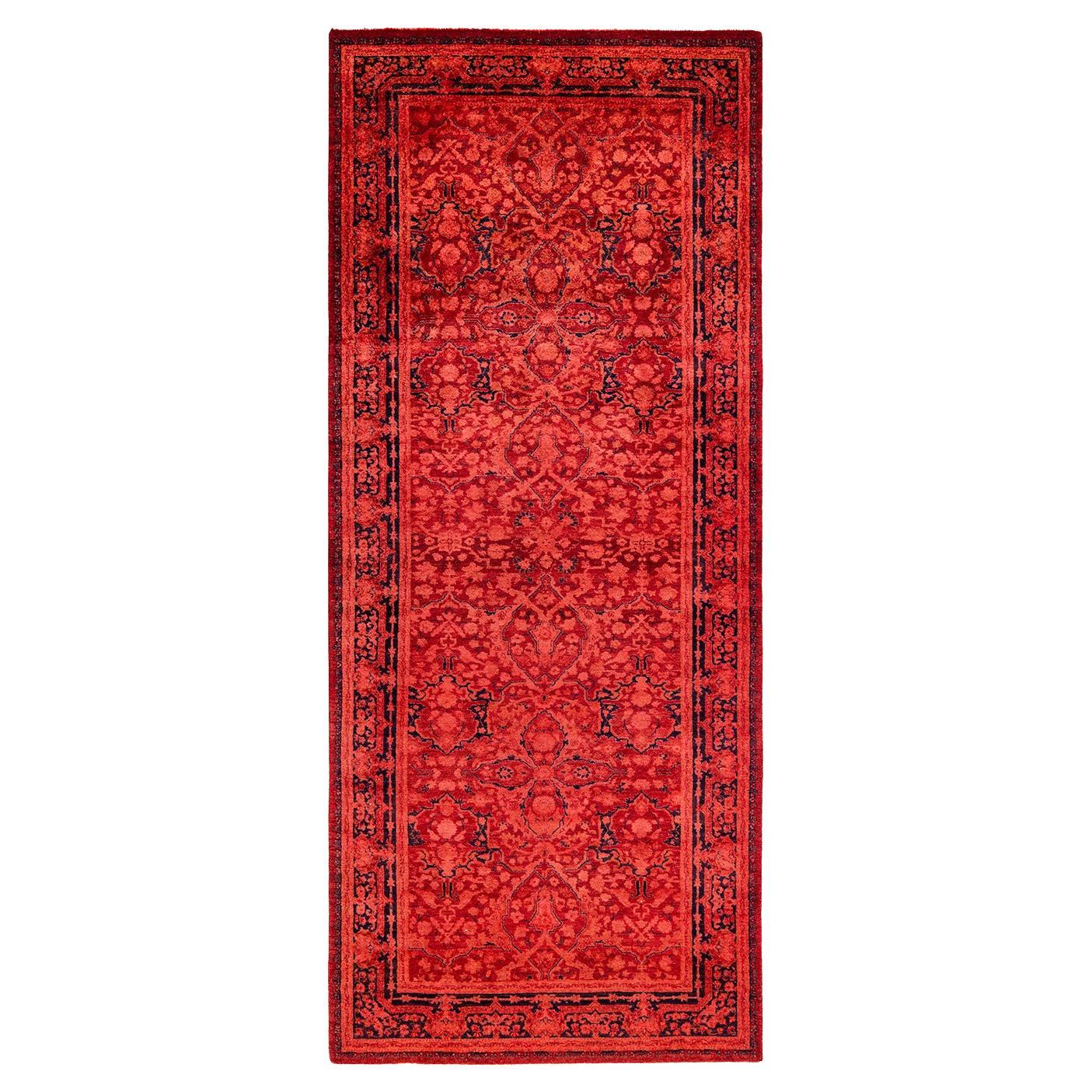 Contemporary Fine Vibrance Handgeknüpfter Läufer aus roter Wolle
