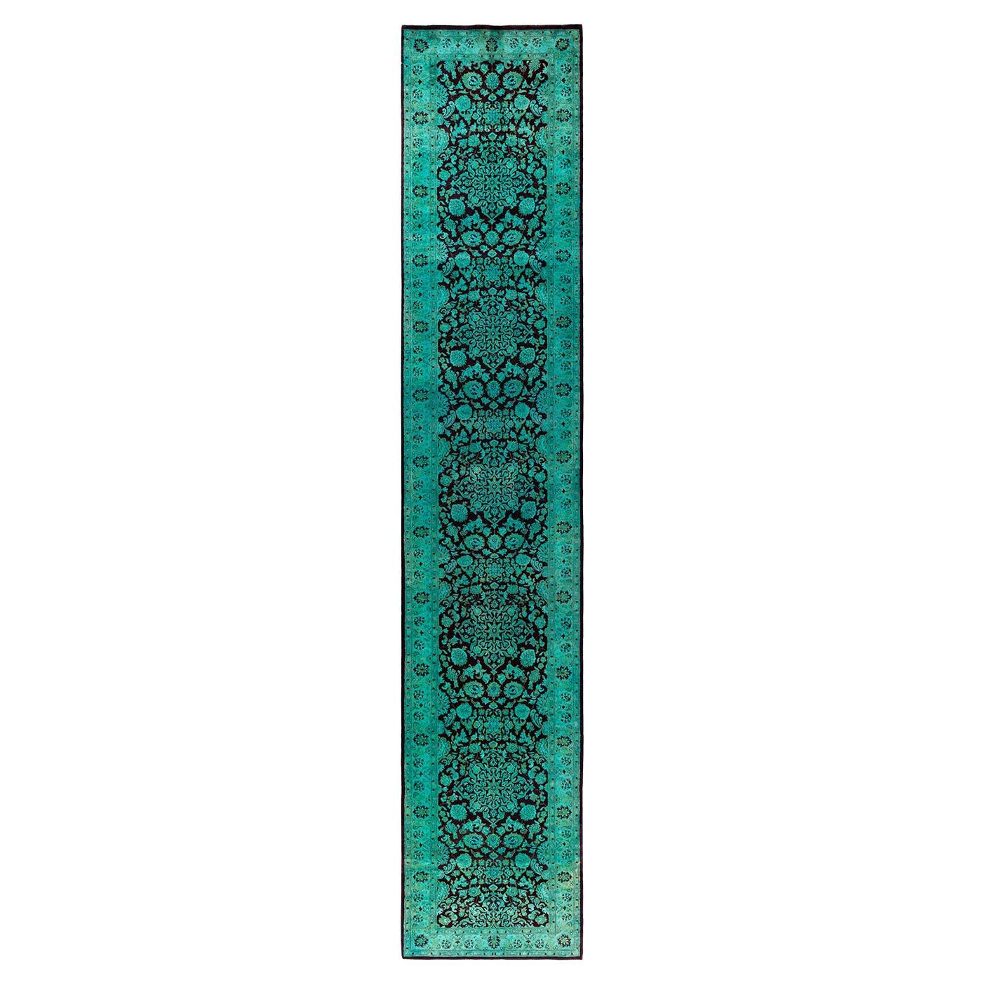 Chemin de table contemporain en laine fine nouée à la main rouge en vente