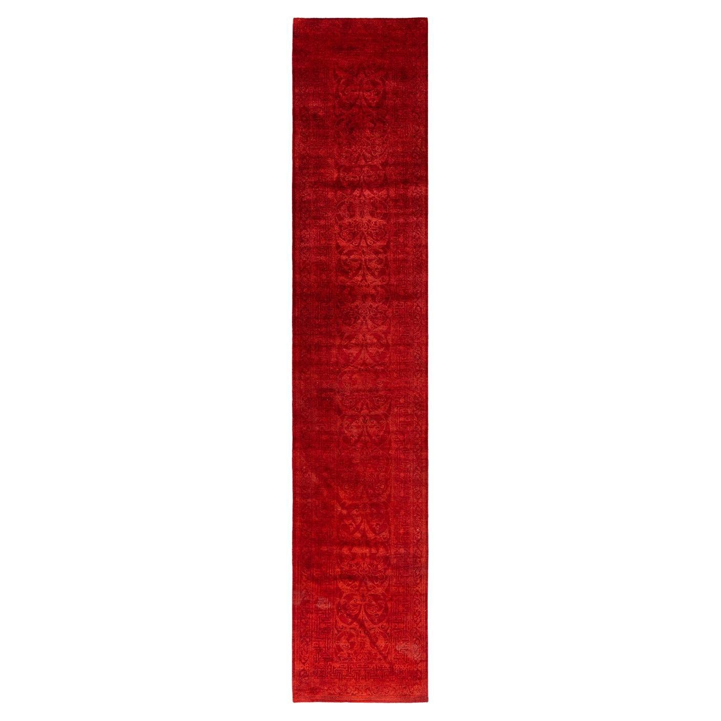 Contemporary Fine Vibrance Handgeknüpfter Läufer aus roter Wolle im Angebot