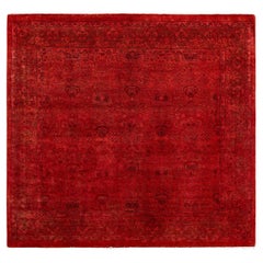 Contemporary Fine Vibrance Hand Knotted Wool Red Square Area Rug 