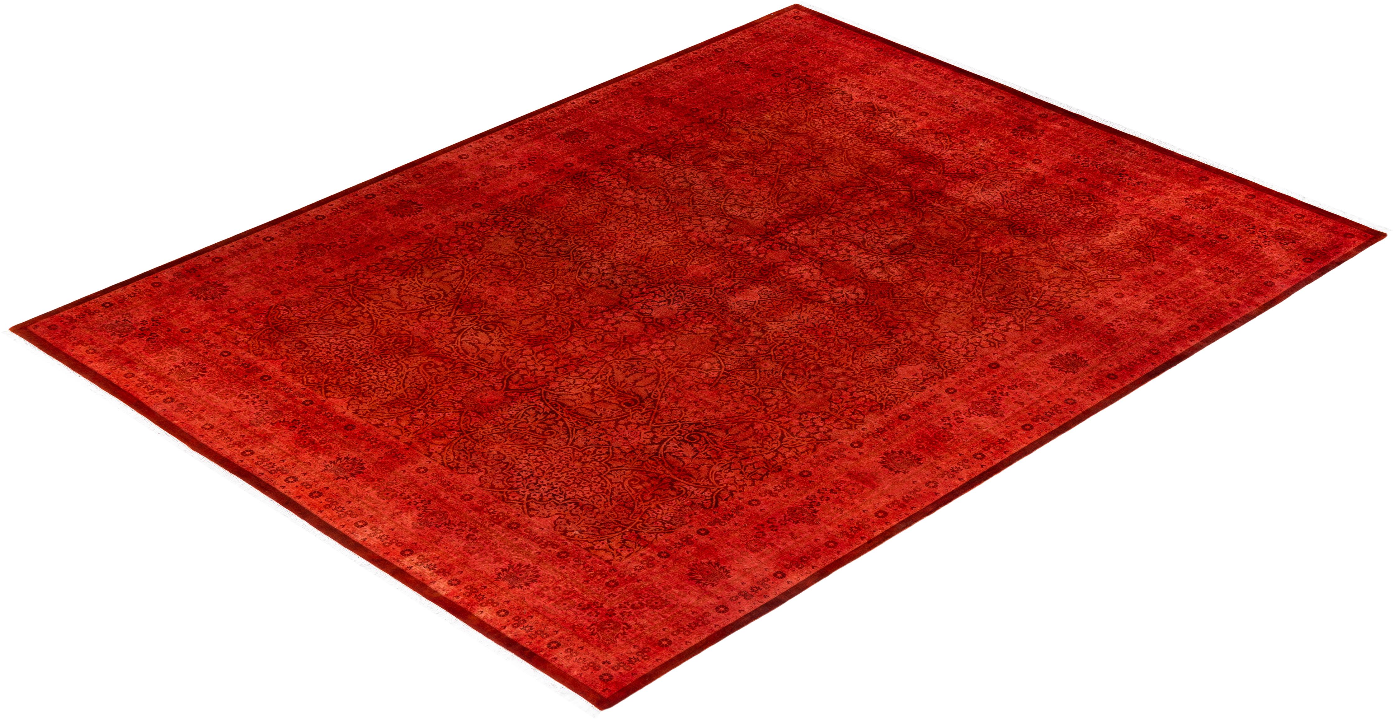 Contemporary Fine Vibrance Hand Knotted Wool Rust Area Rug For Sale 4