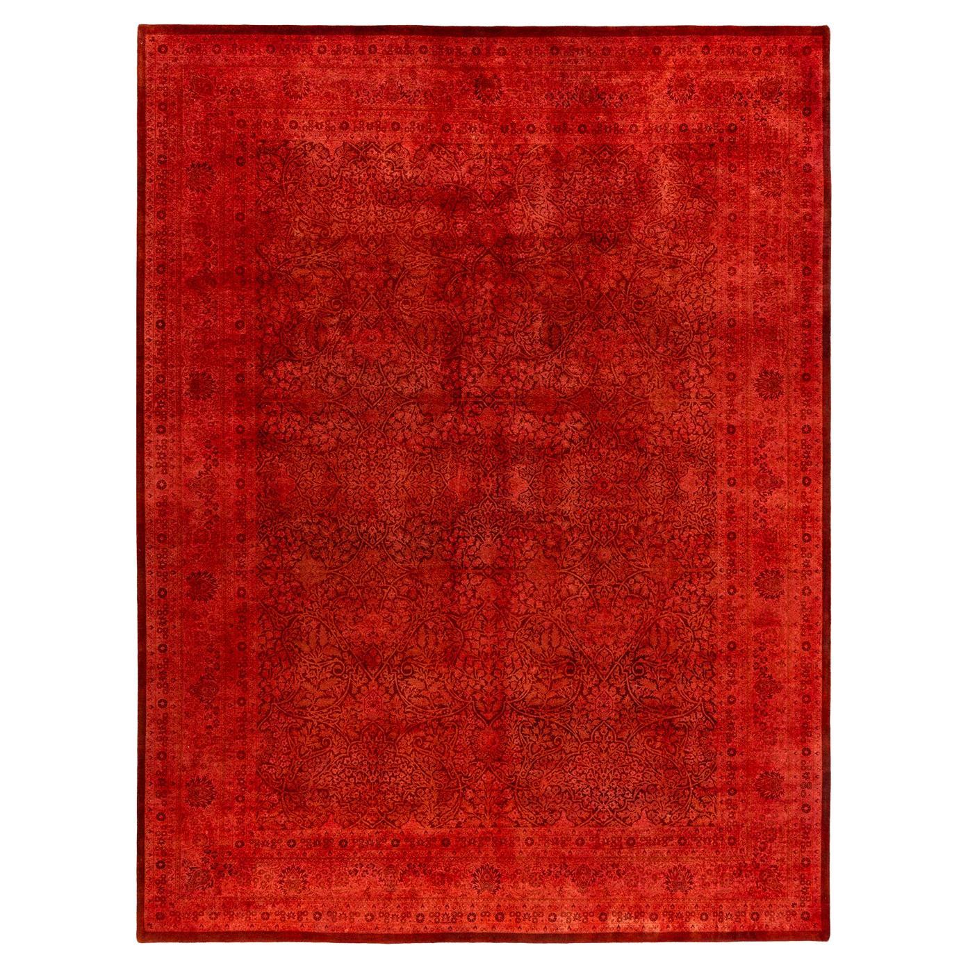 Contemporary Fine Vibrance Hand Knotted Wool Rust Area Rug For Sale