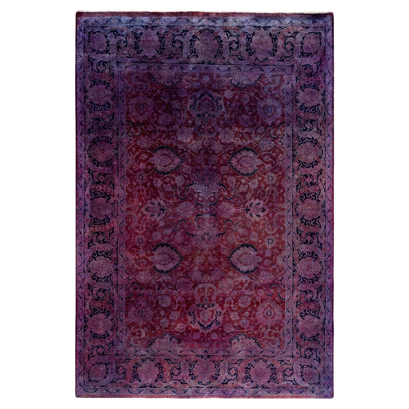 Contemporary Fine Vibrance Hand Knotted Wool Rust Area Rug