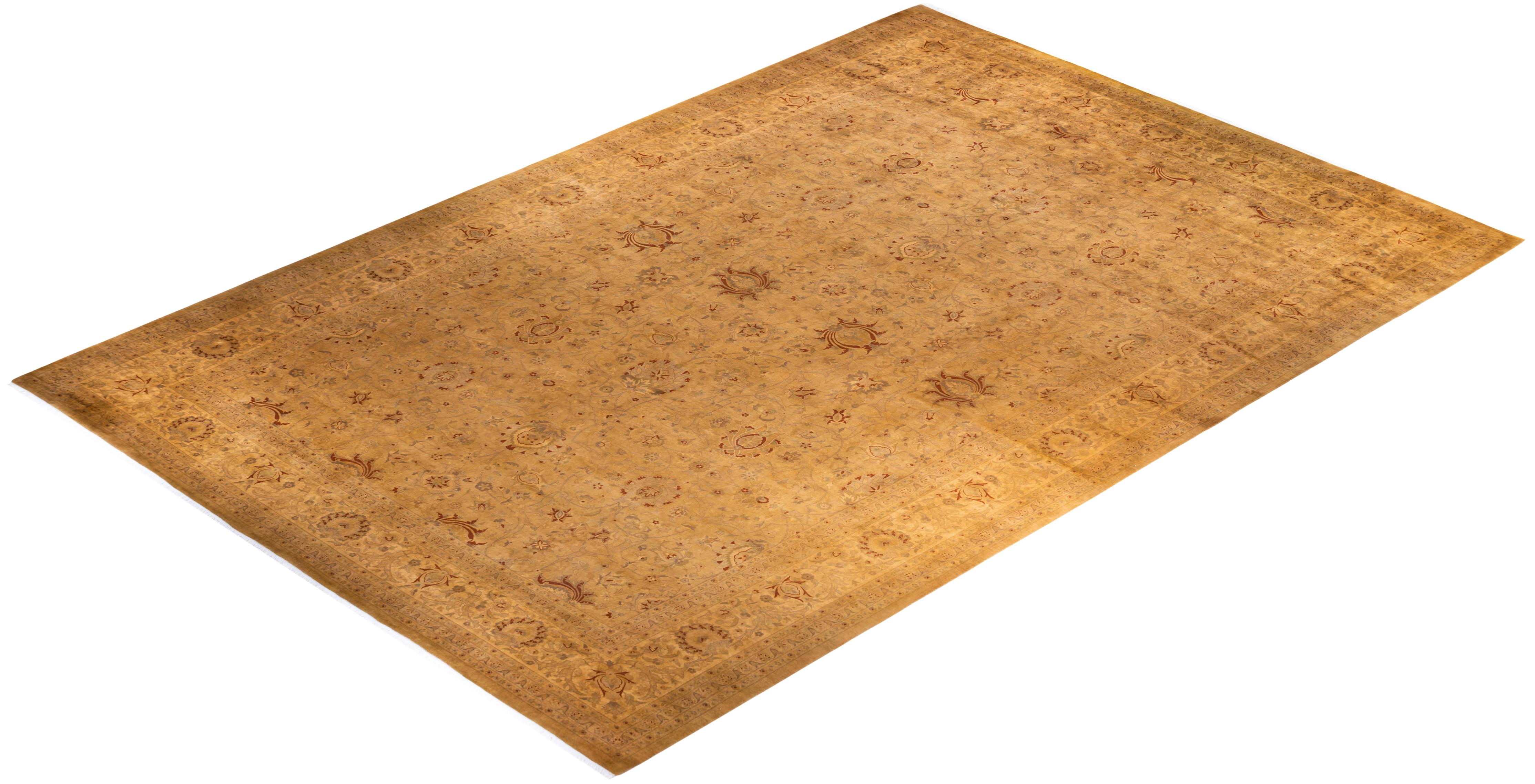 Contemporary Fine Vibrance Hand Knotted Wool Yellow Area Rug For Sale 4