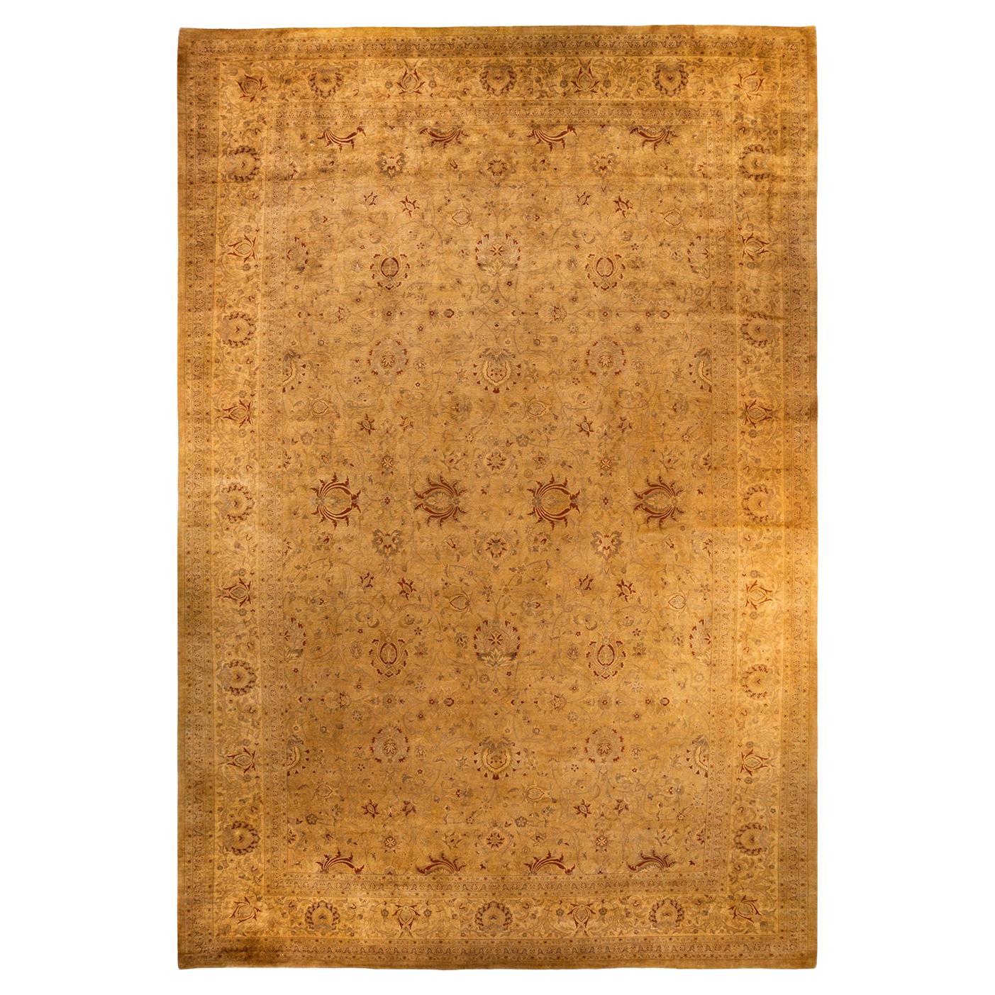 Contemporary Fine Vibrance Hand Knotted Wool Yellow Area Rug For Sale