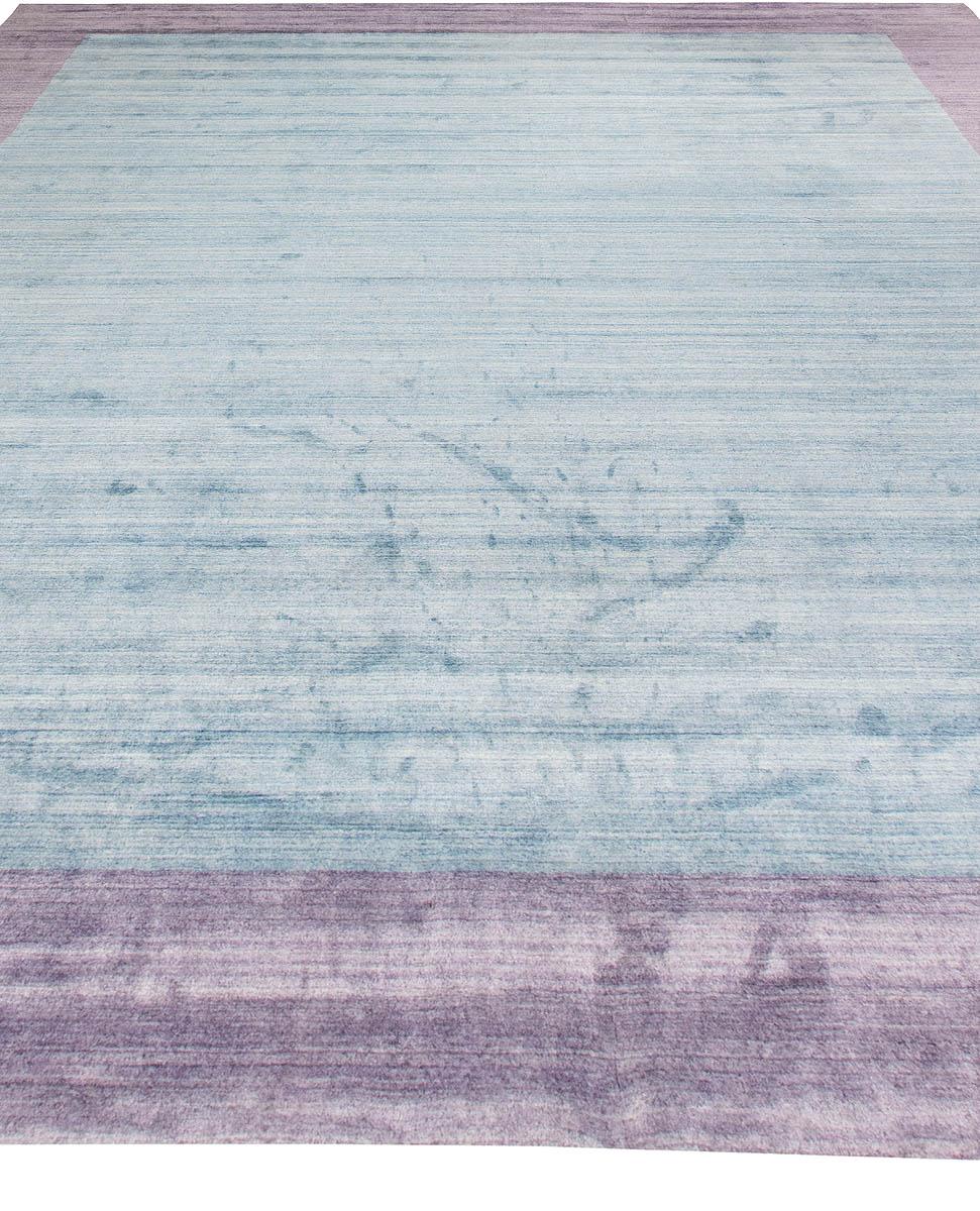 Hand-Knotted Minimalist Modern Tibetan Rug in Viscose – Blue & Lavender, by Doris Leslie Blau For Sale