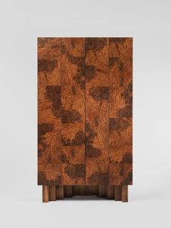 Contemporary FIRA bar cabinet in american walnut & burl veneer