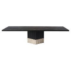 Table de salle à manger contemporaine FIRA en frêne brûlé et pierre de granit
