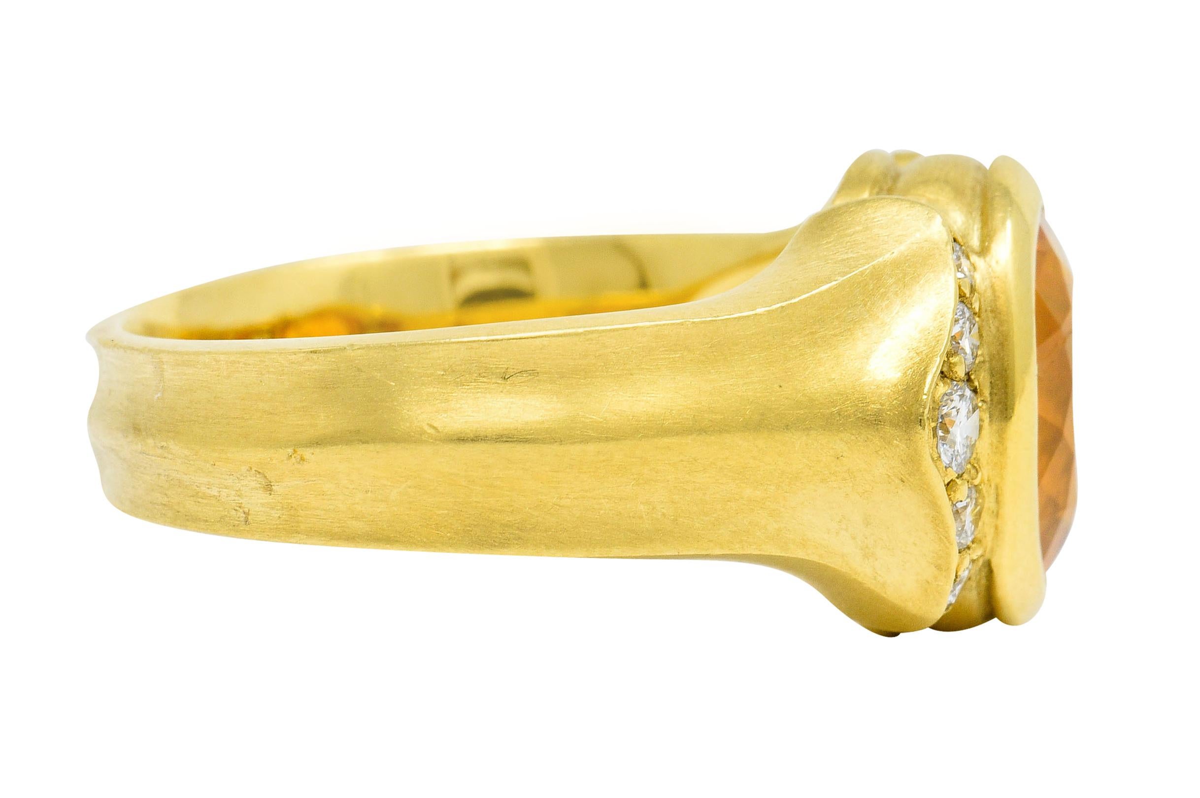 Mixed Cut Contemporary Fire Opal Diamond 18 Karat Gold Gemstone Ring