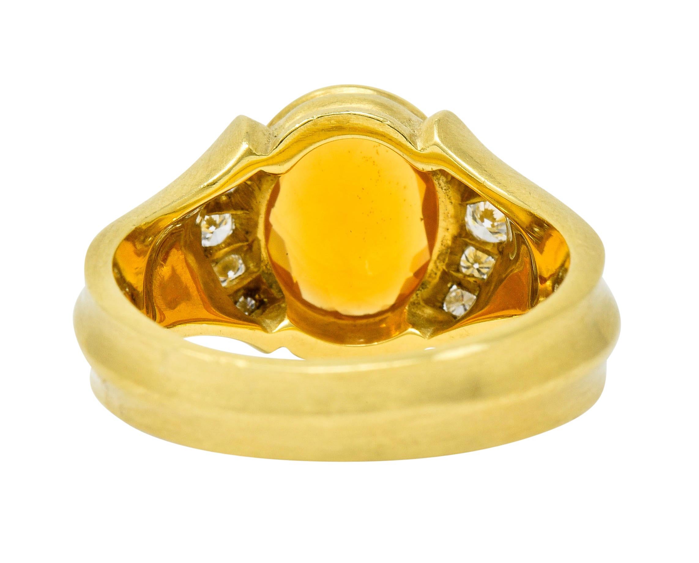 Contemporary Fire Opal Diamond 18 Karat Gold Gemstone Ring In Excellent Condition In Philadelphia, PA