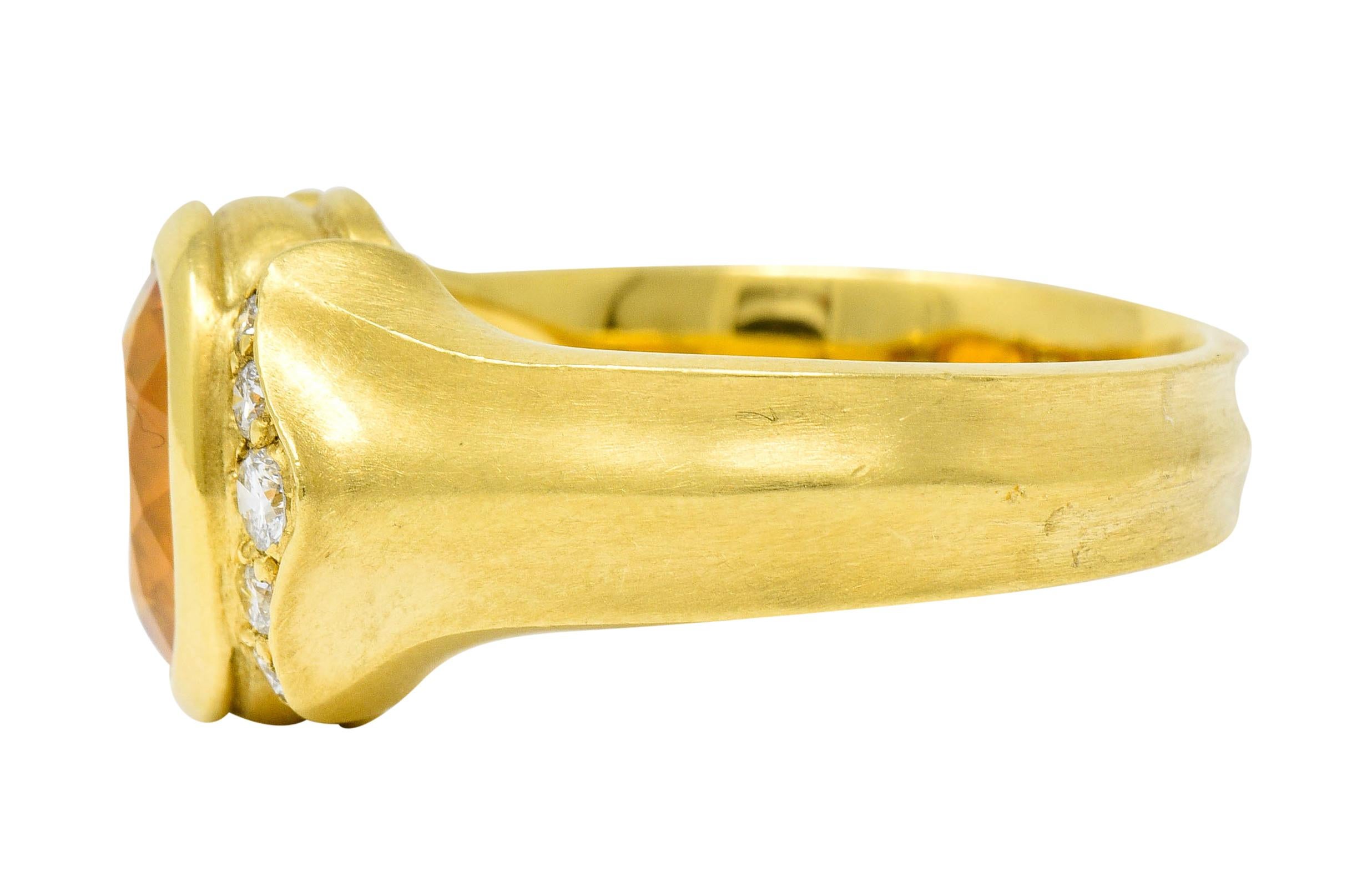 Women's or Men's Contemporary Fire Opal Diamond 18 Karat Gold Gemstone Ring