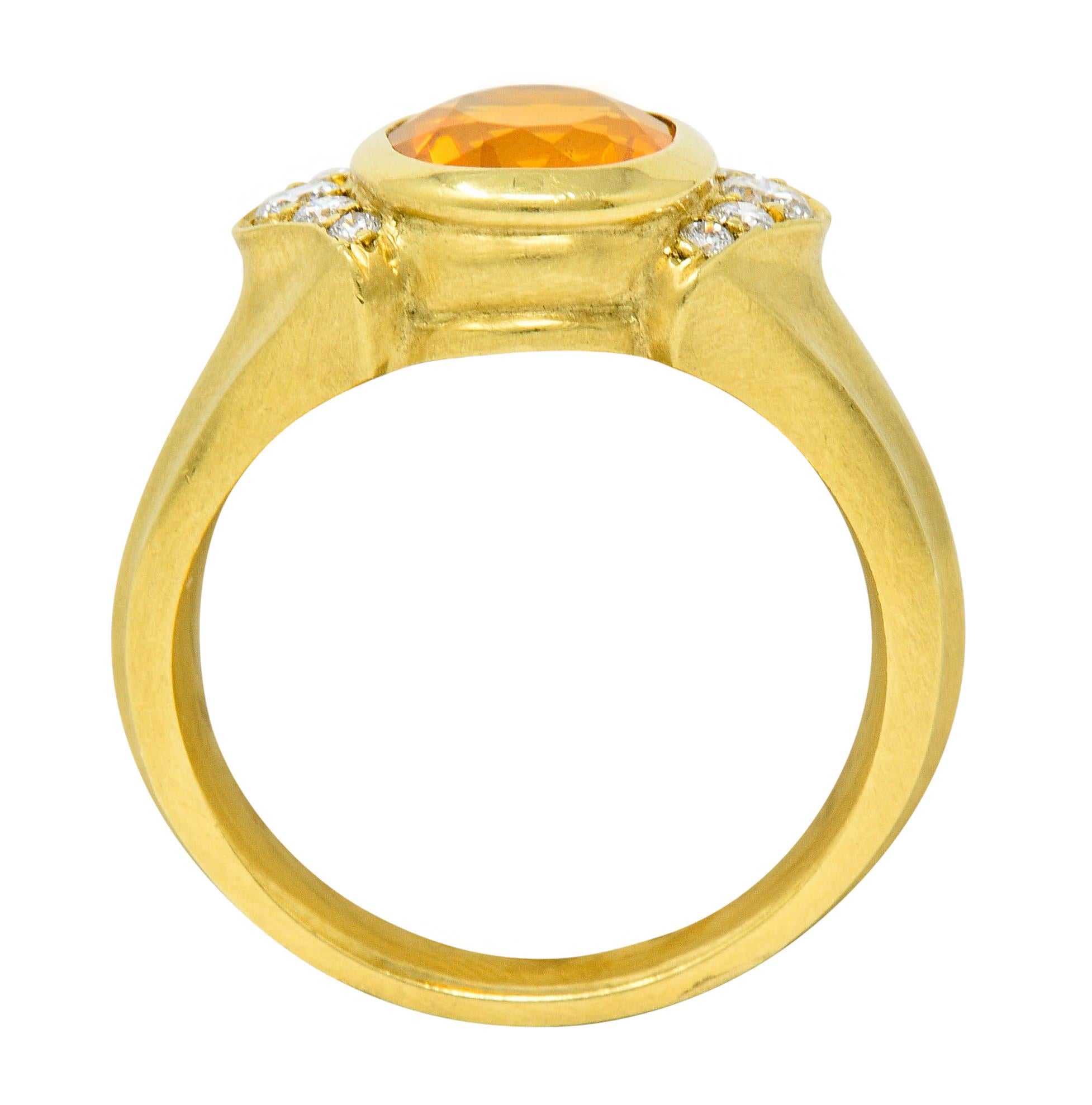 Contemporary Fire Opal Diamond 18 Karat Gold Gemstone Ring 2