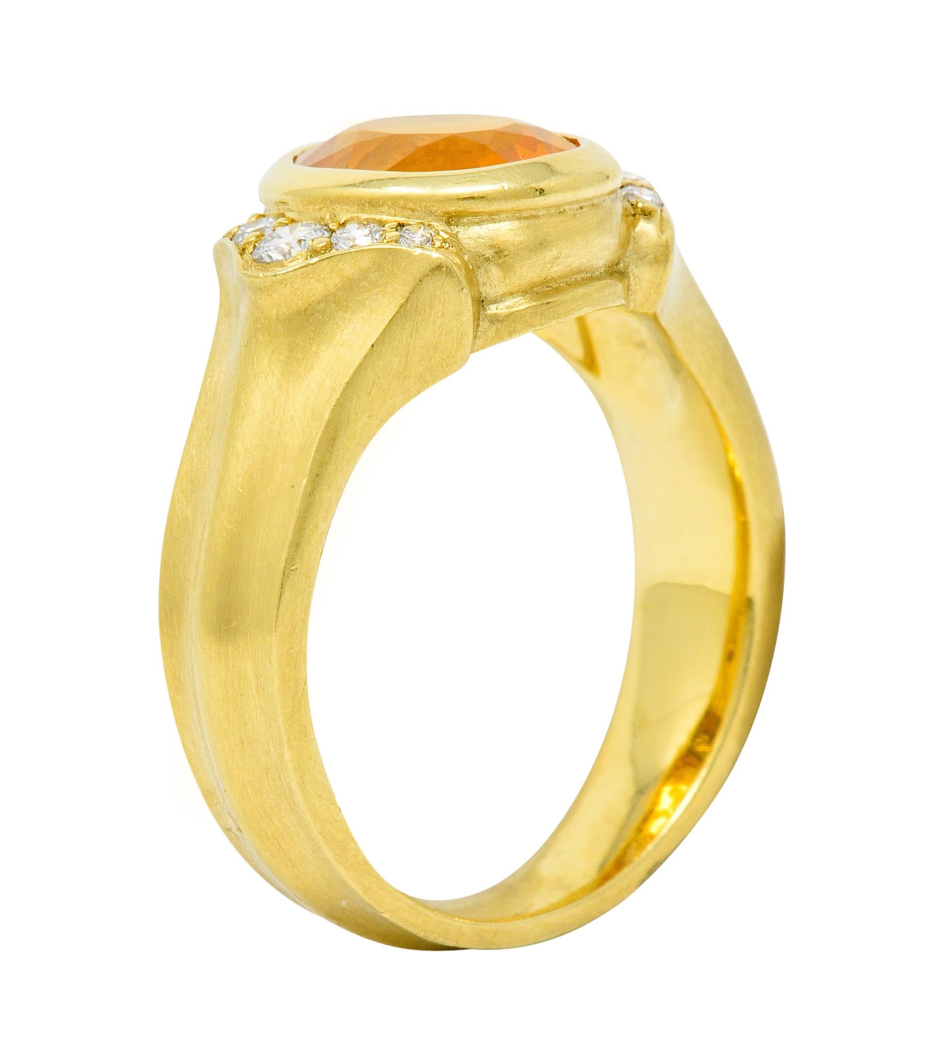 Contemporary Fire Opal Diamond 18 Karat Gold Gemstone Ring 2