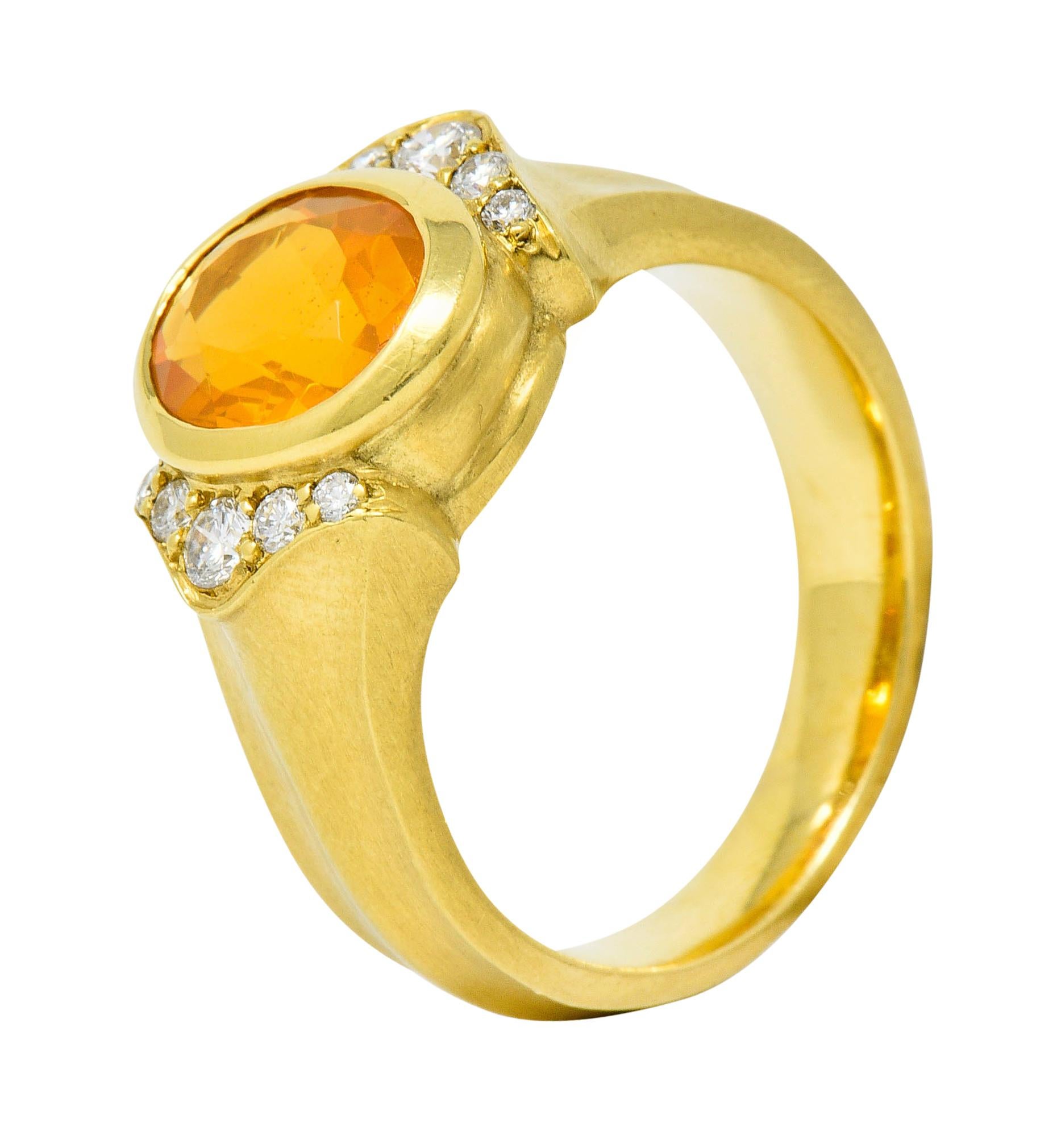 Contemporary Fire Opal Diamond 18 Karat Gold Gemstone Ring 3