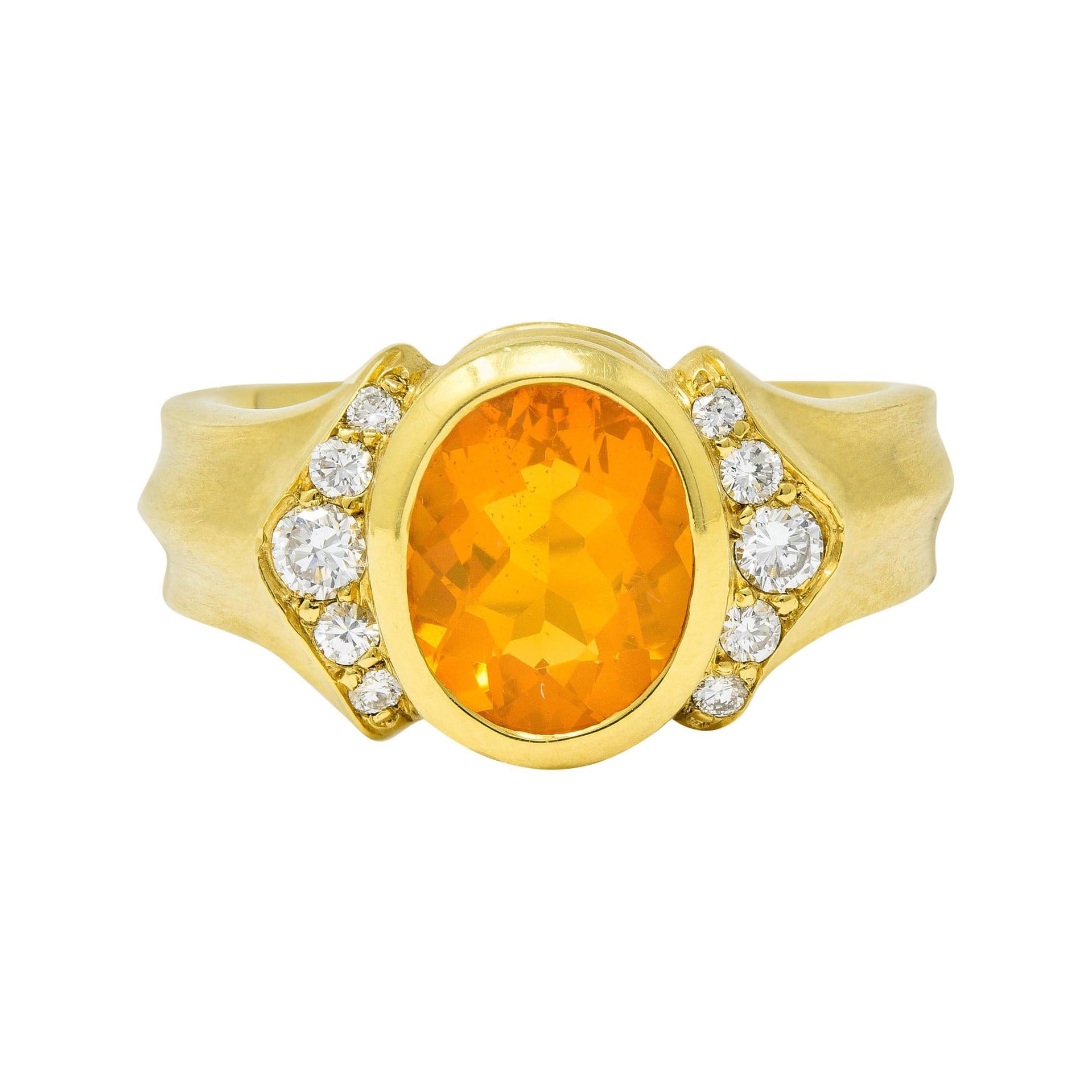 Contemporary Fire Opal Diamond 18 Karat Gold Gemstone Ring