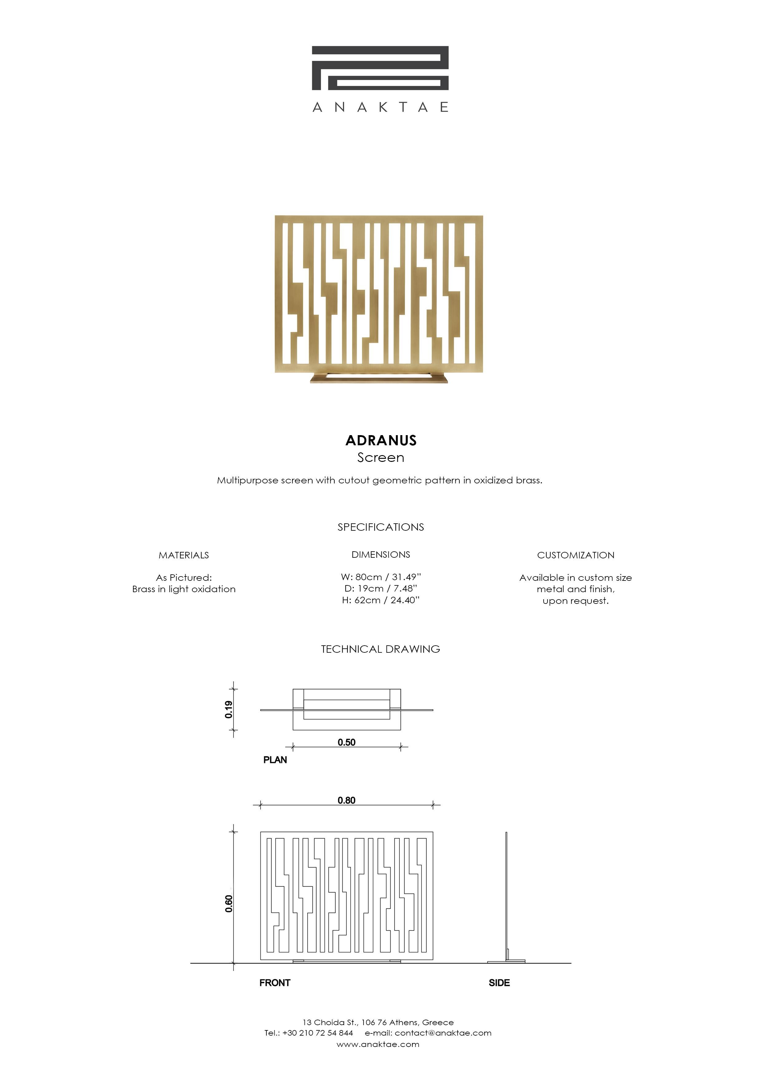 Zeitgenössischer Kaminschirm „Adranus“ aus Messing mit linearem Muster, von Anaktae im Angebot 2