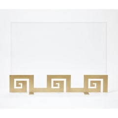 Contemporary Fireplace Screen "Apollo" in Brass and Fireproof Glass, by Anaktae