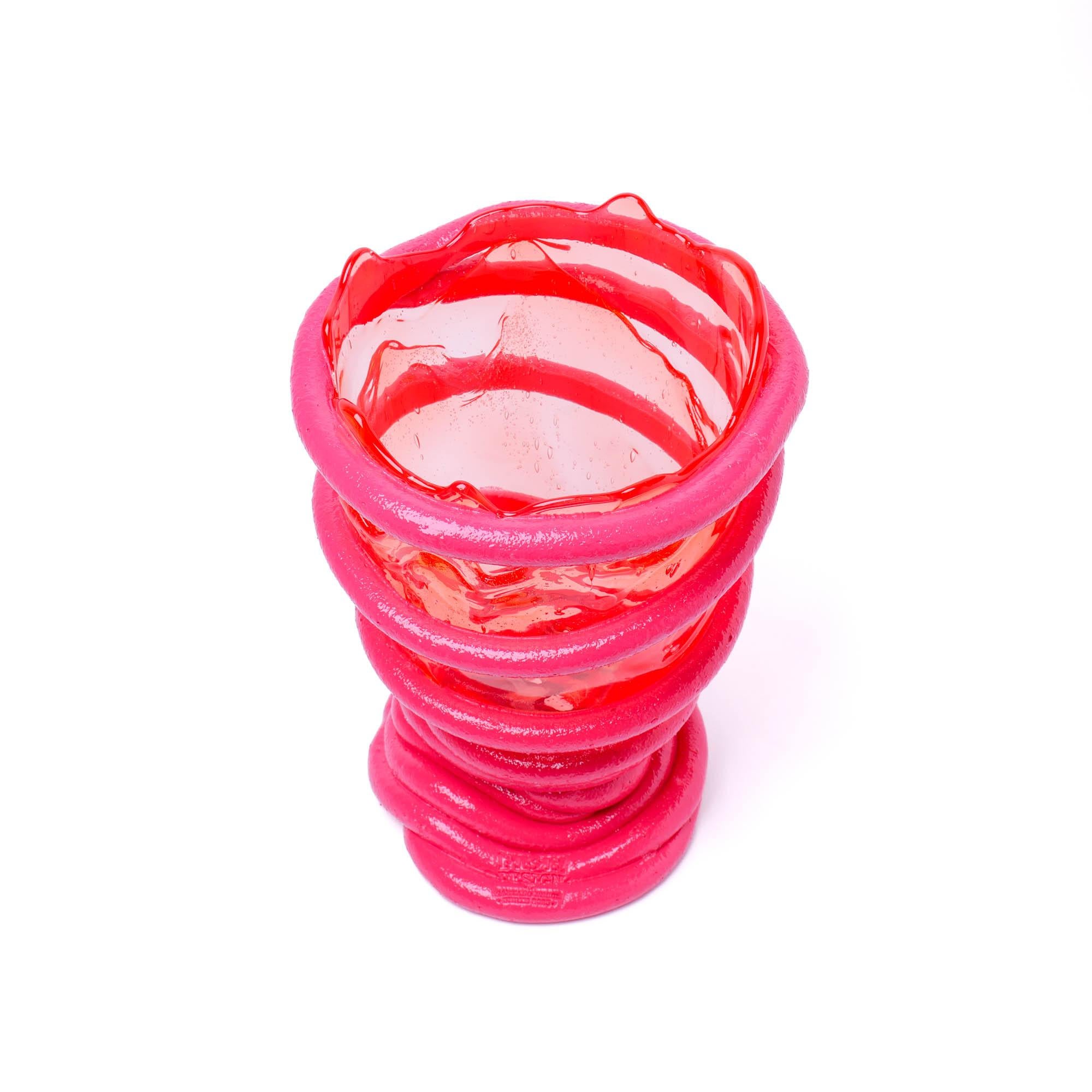 Italian Contemporary Fish Design Gaetano Pesce Pompitu I Vase L Light Ruby Fuchsia For Sale