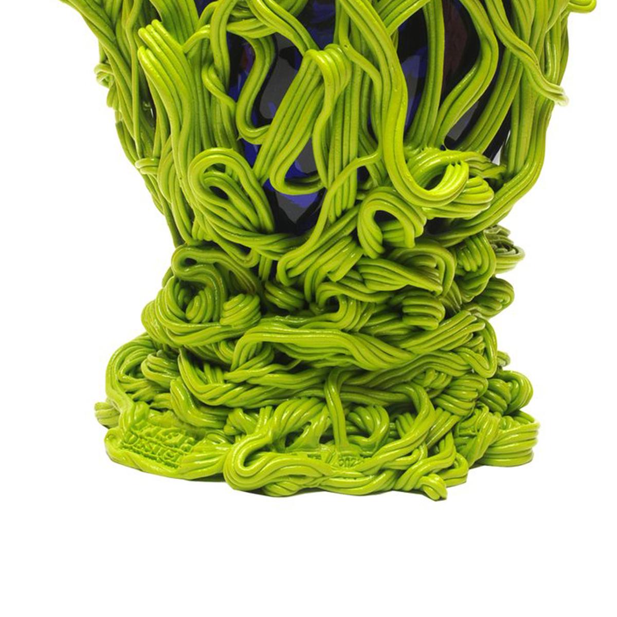 Italian Contemporary Fish Design Gaetano Pesce Spaghetti L Vase Soft Resin Blue Lime For Sale