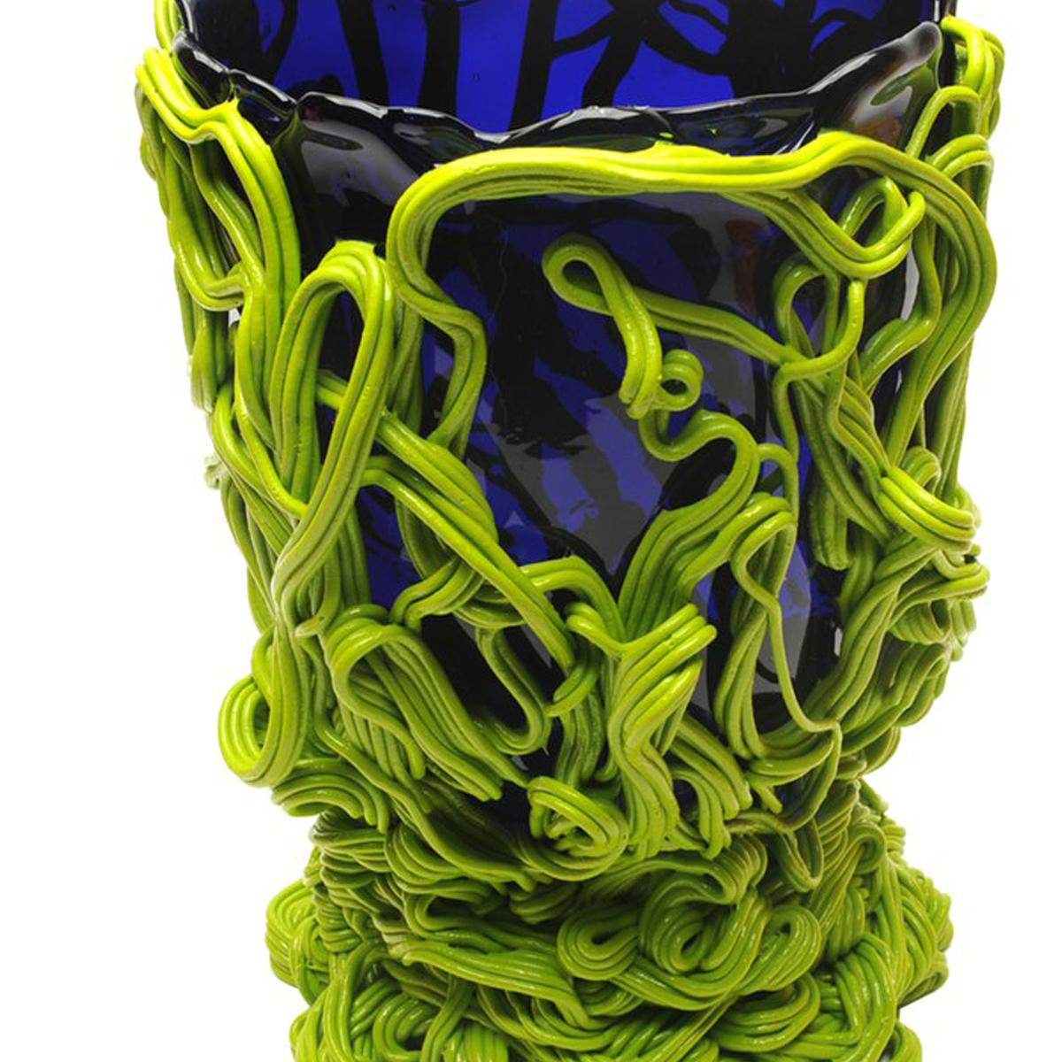 Contemporary Fish Design Gaetano Pesce Spaghetti L Vase Soft Resin Blue Lime For Sale 2
