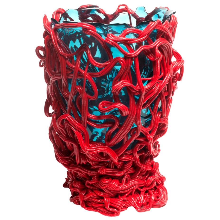 Contemporary Fish Design Gaetano Pesce Spaghetti L Vase Soft Resin Red Blue For Sale