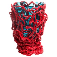 Contemporary Fish Design Gaetano Pesce Spaghetti L Vase Soft Resin Red Blue