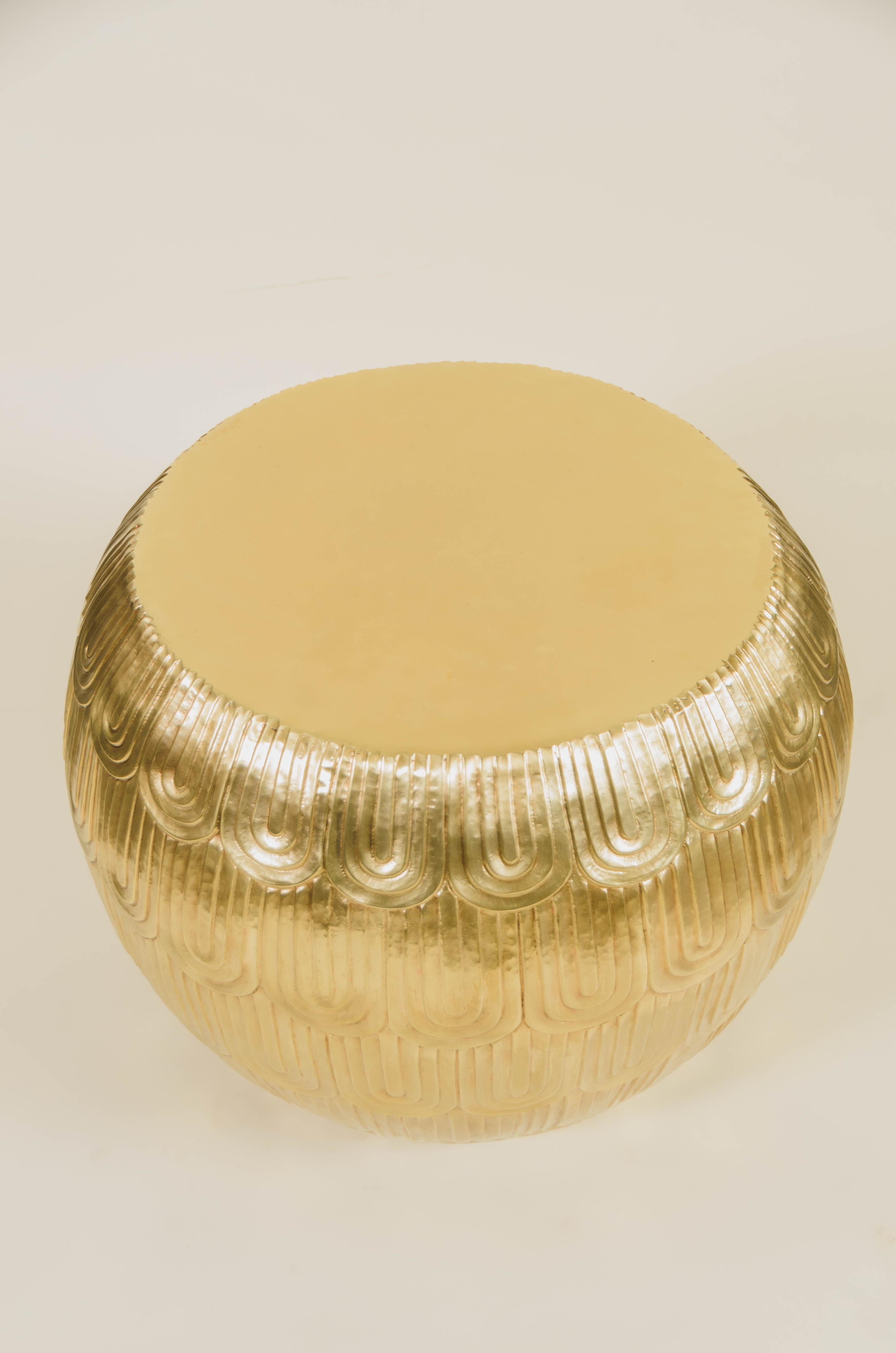 Modern Contemporary Fish Scale Design Low Drumstool in Brass by Robert Kuo, Limited For Sale