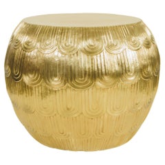 Contemporary Fish Scale Design Low Drumstool in Brass by Robert Kuo, Limited