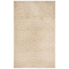 Contemporary Flat-Weave and Pile Beige Wool Rug