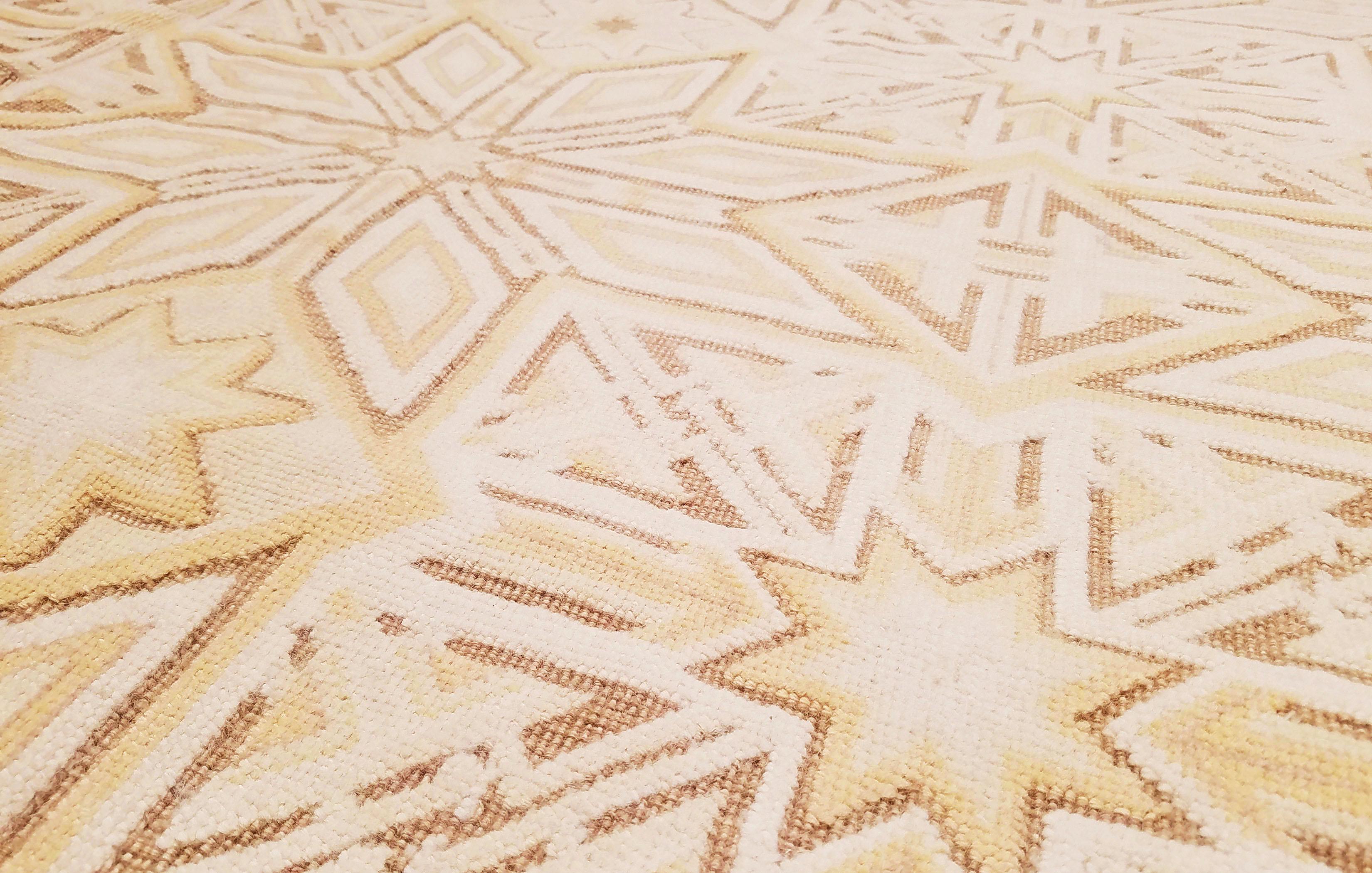Modern Contemporary Flat-Weave and Wool Rug in Beige Geometric Pattern by Rug & Kilim For Sale