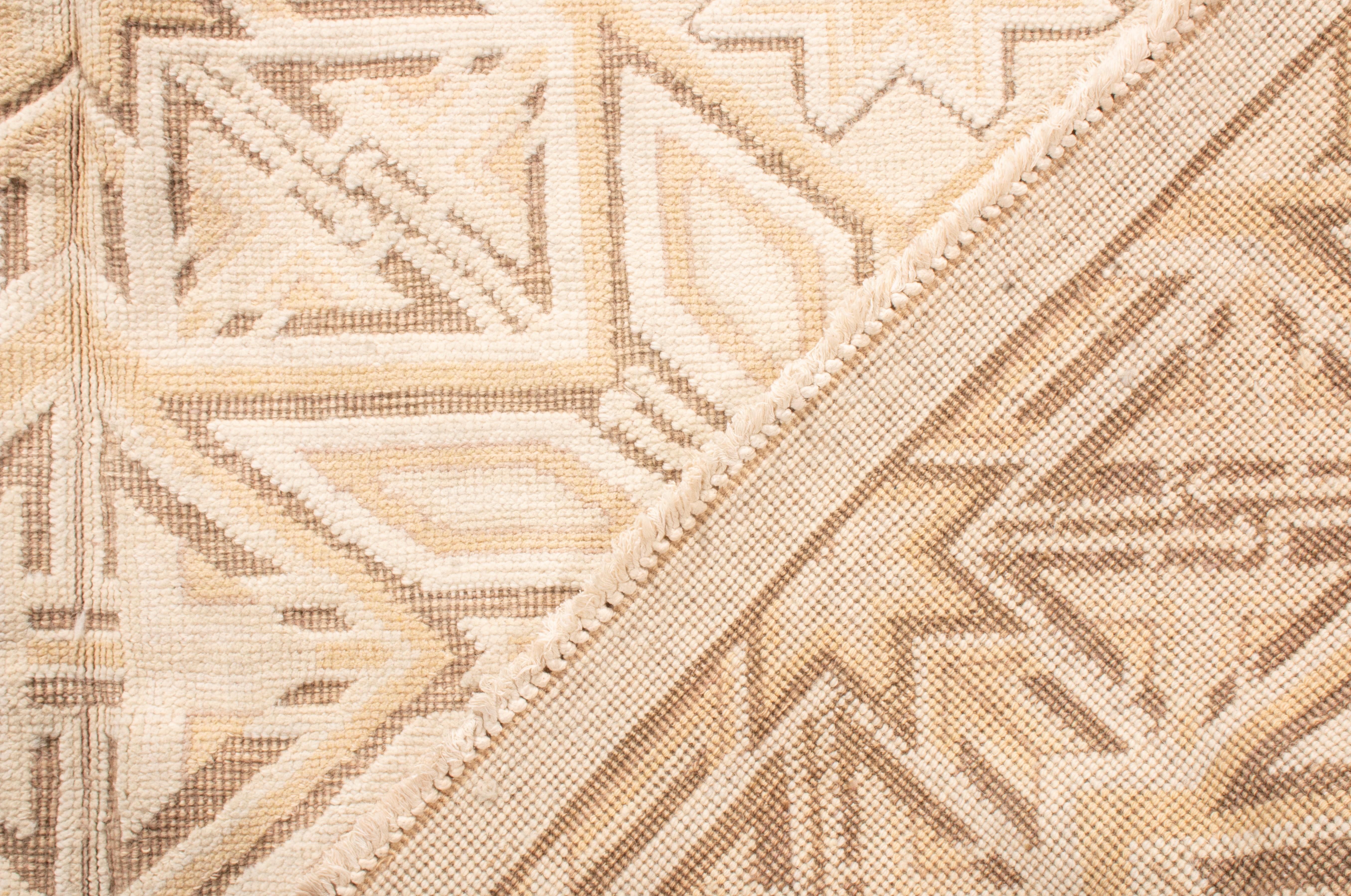 Hand-Knotted Contemporary Flat-Weave and Wool Rug in Beige Geometric Pattern by Rug & Kilim For Sale
