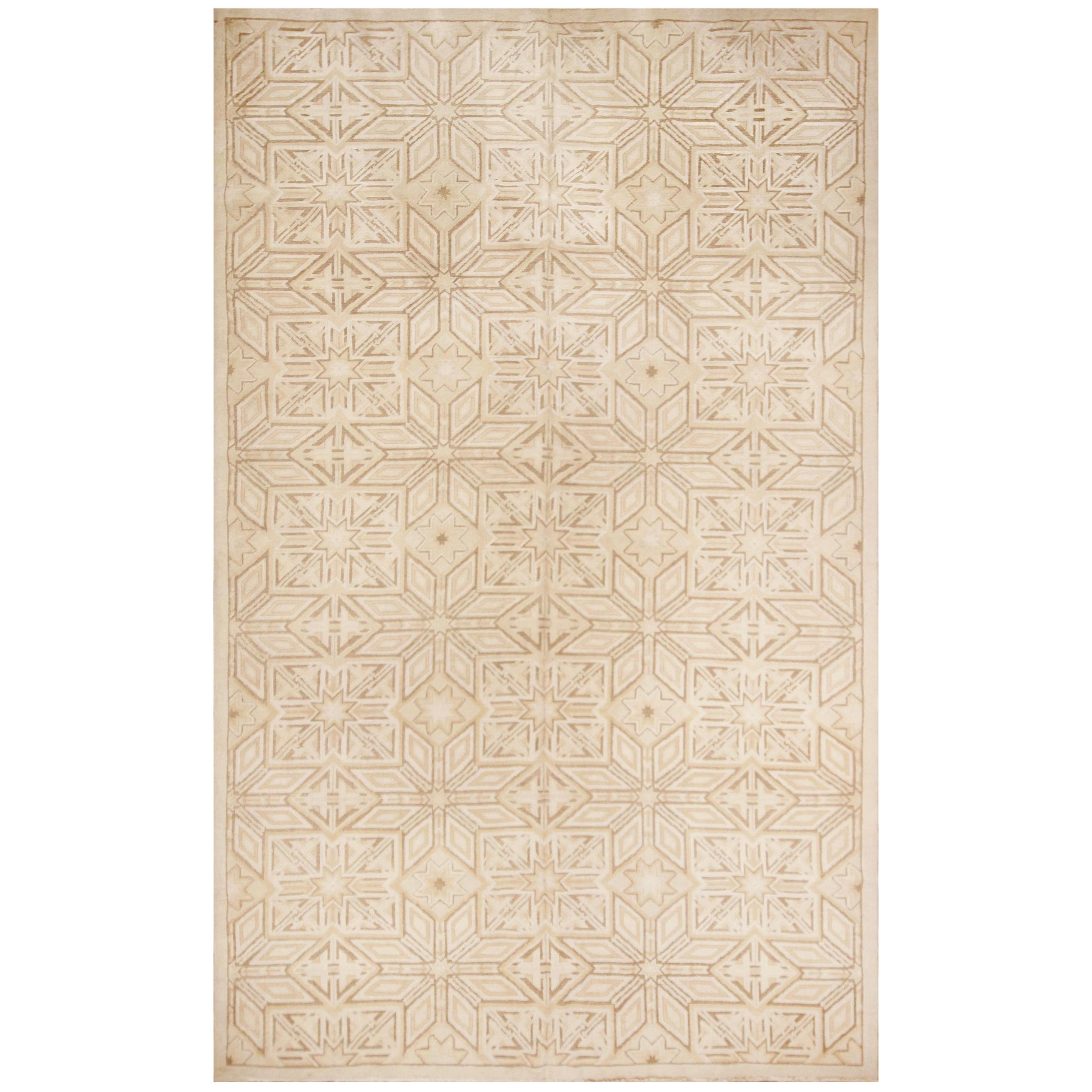 Contemporary Flat-Weave and Wool Rug in Beige Geometric Pattern by Rug & Kilim For Sale