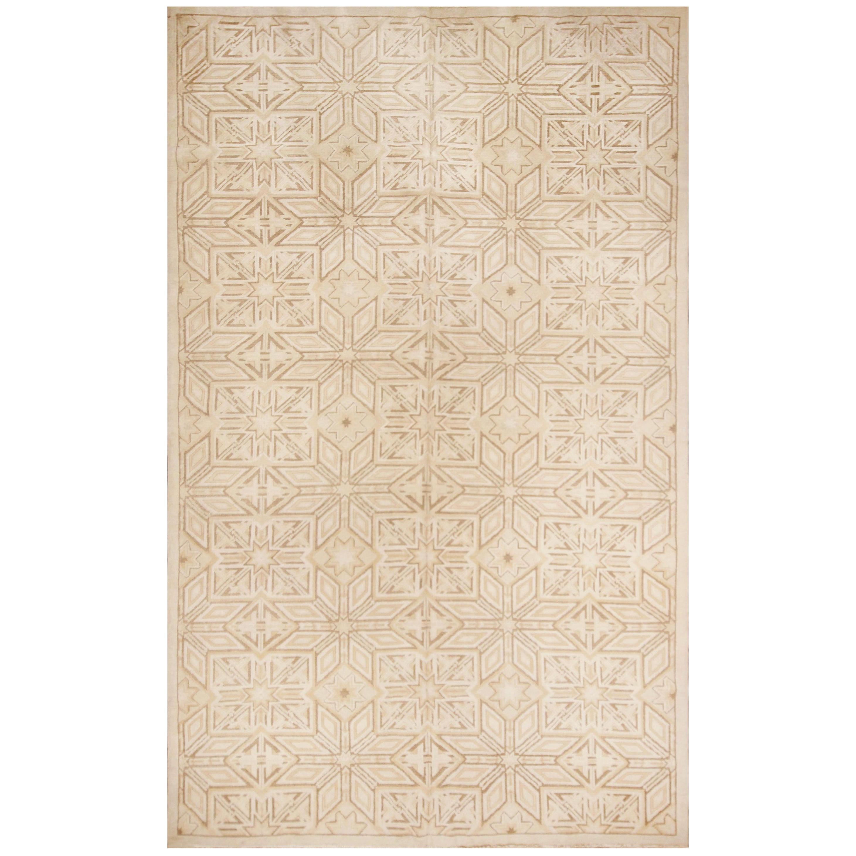 Tappeto contemporaneo a trama piatta e lana con motivo geometrico beige di Rug & Kilim