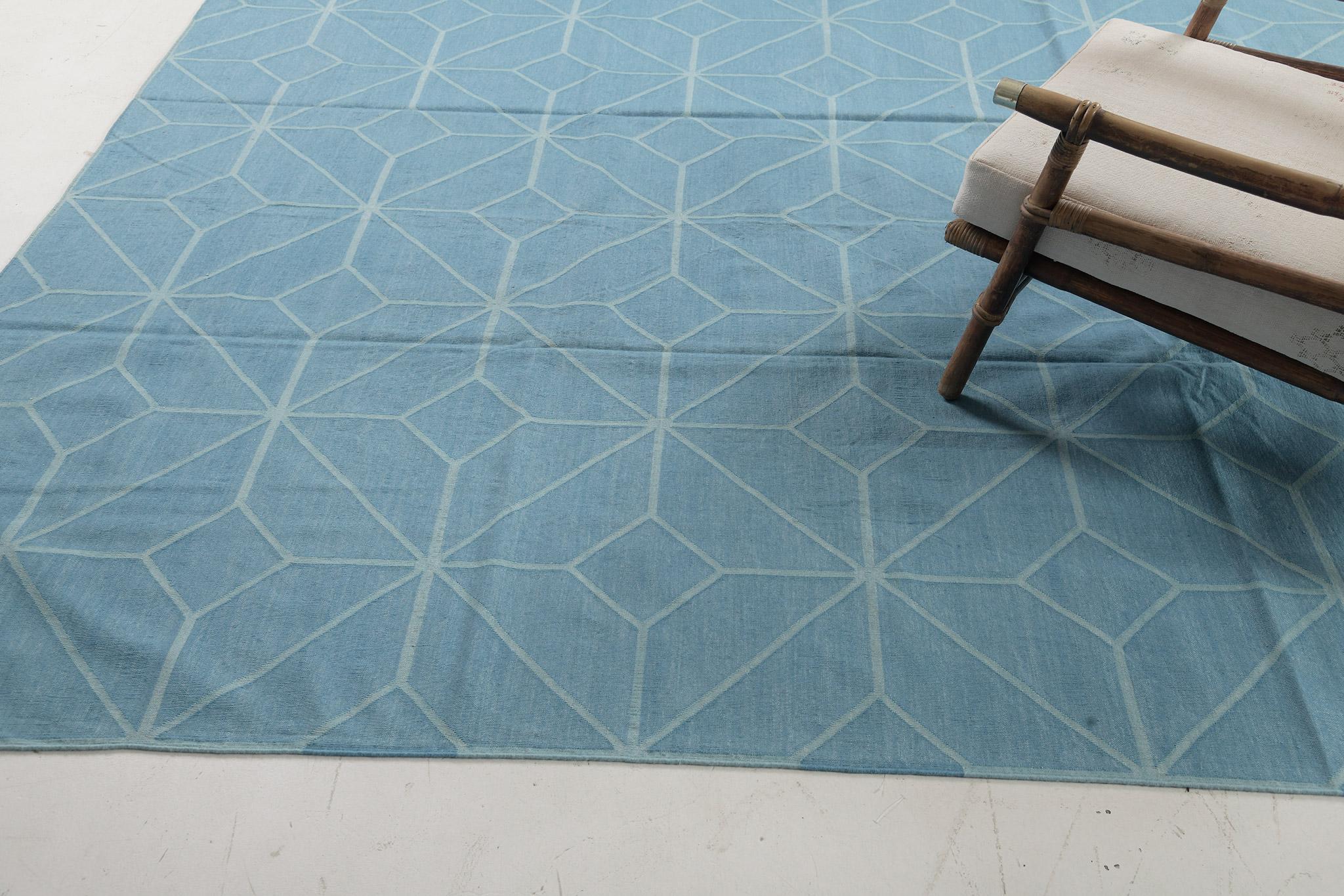 Contemporary Flat-Weave Rug Cielo Collection Diamante Turquoise In New Condition For Sale In WEST HOLLYWOOD, CA