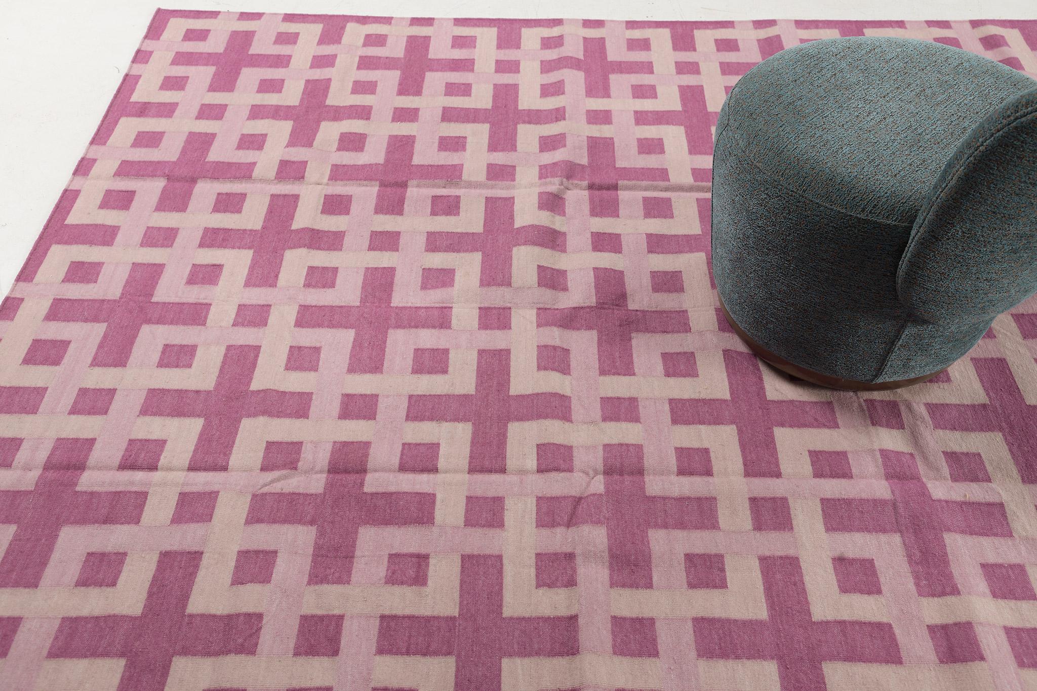 Indian Contemporary Flat-Weave Rug Cielo Collection Estera Fuchsine For Sale