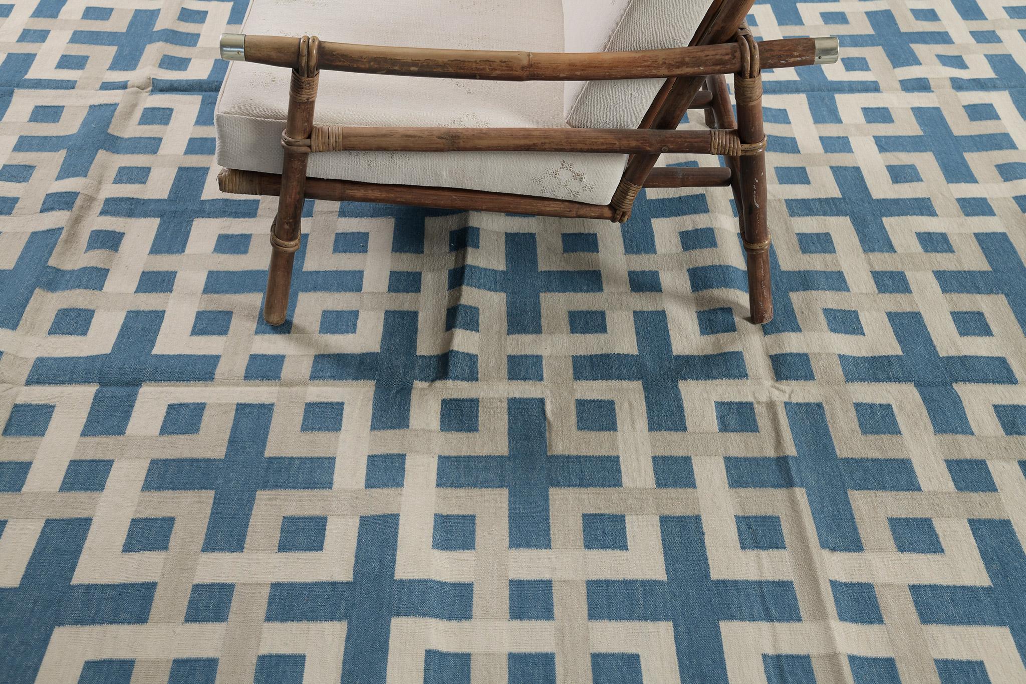 Indian Contemporary Flat-Weave Rug Cielo Collection Estera Peacock For Sale