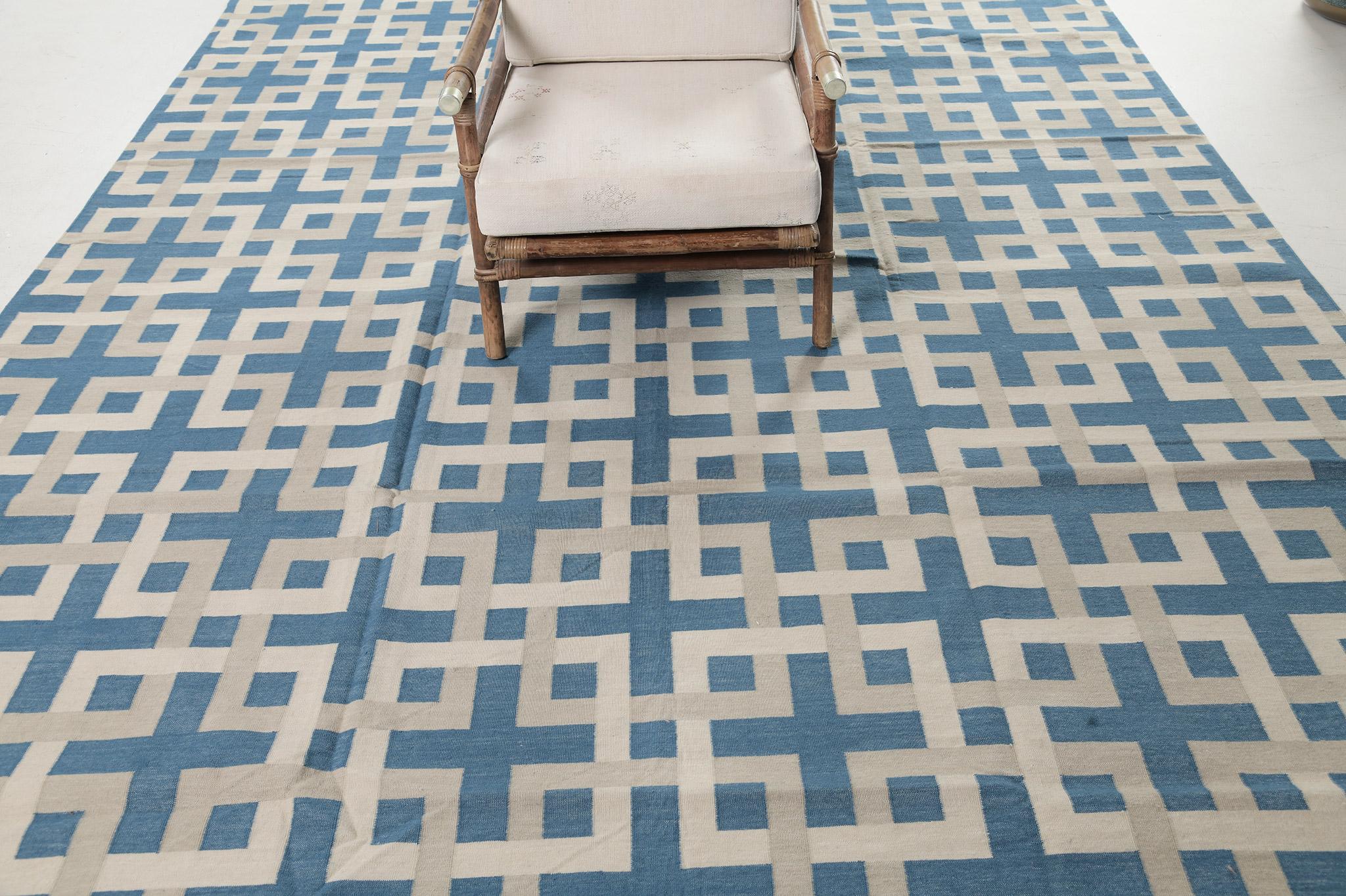 Wool Contemporary Flat-Weave Rug Cielo Collection Estera Peacock For Sale