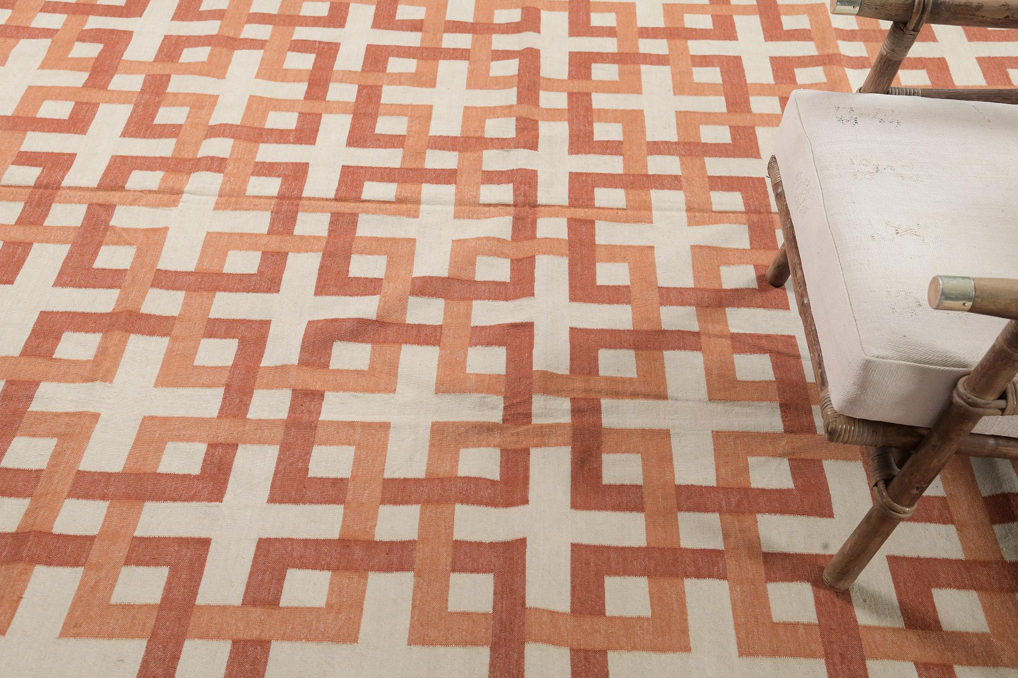 Indian Contemporary Flat-Weave Rug Cielo Collection Estera Tangerine For Sale