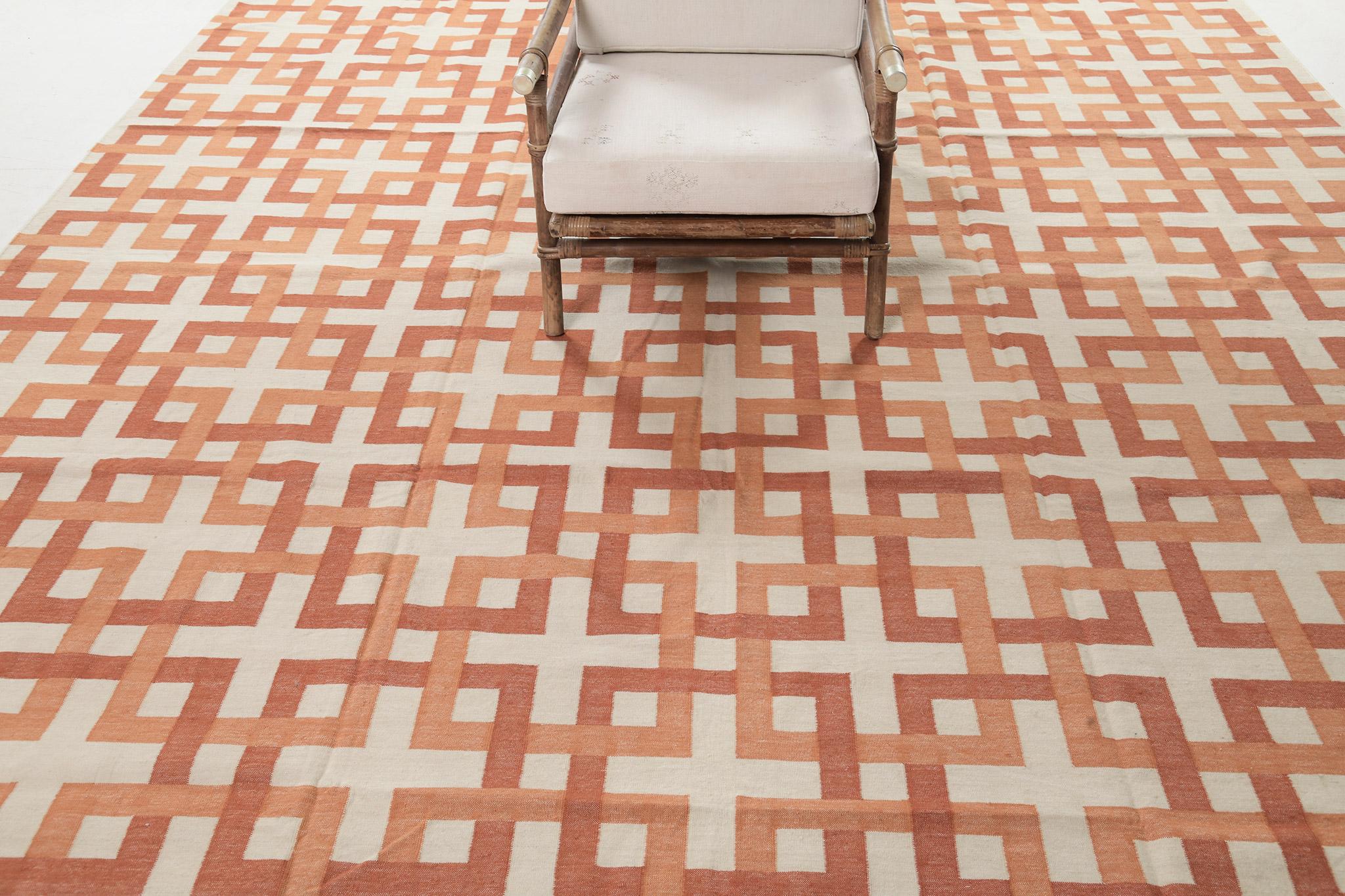 Hand-Knotted Contemporary Flat-Weave Rug Cielo Collection Estera Tangerine For Sale