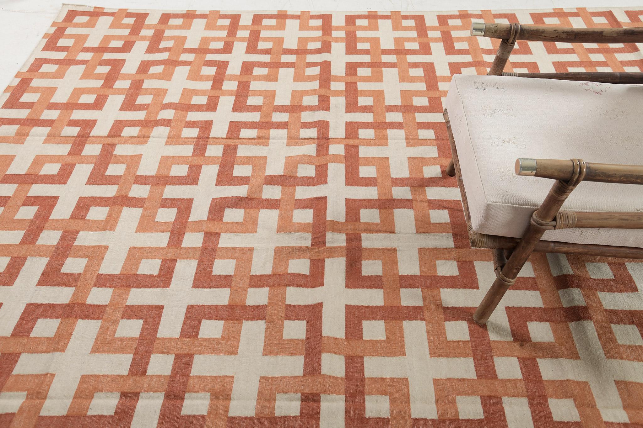 Contemporary Flat-Weave Rug Cielo Collection Estera Tangerine In New Condition For Sale In WEST HOLLYWOOD, CA