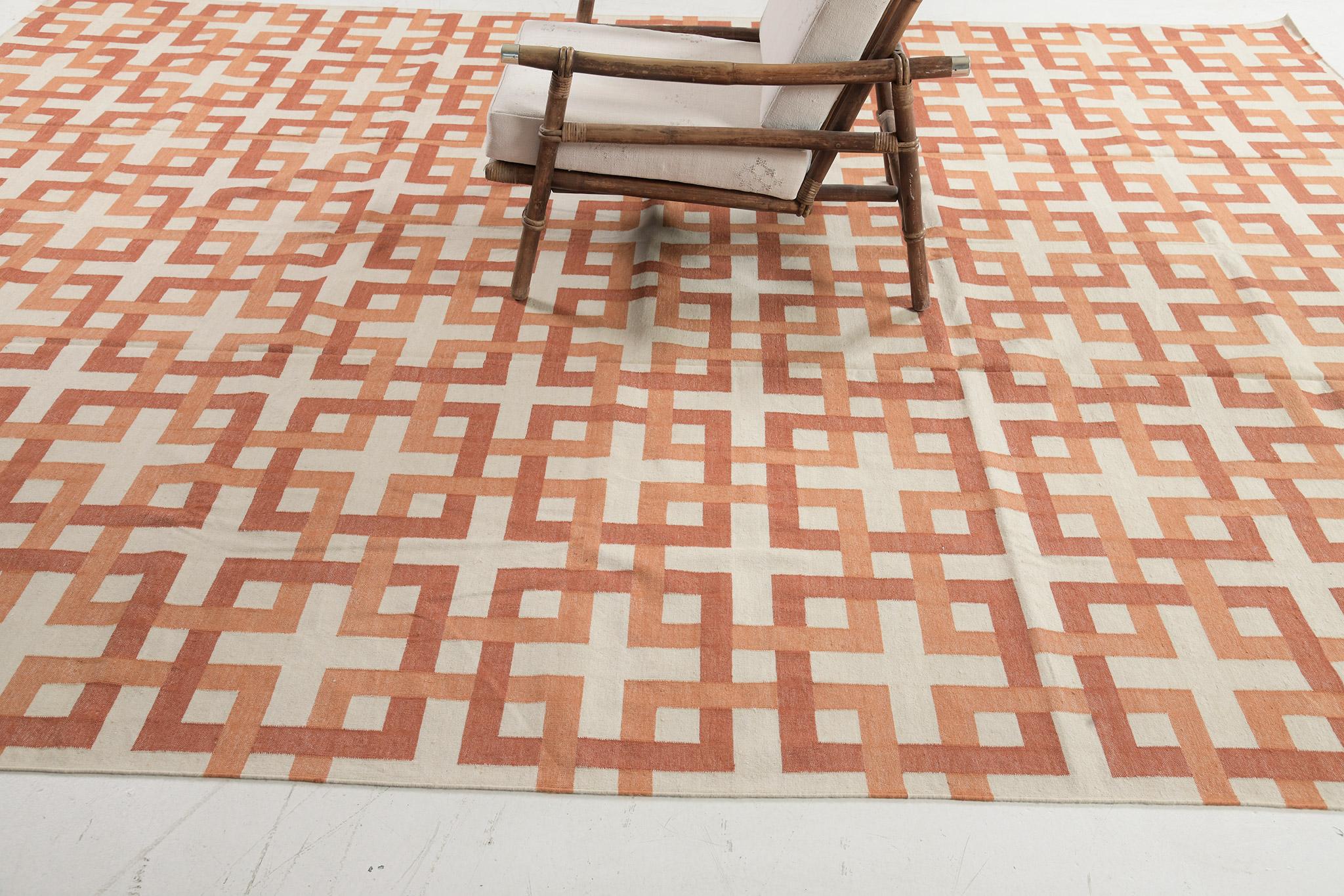 Wool Contemporary Flat-Weave Rug Cielo Collection Estera Tangerine For Sale