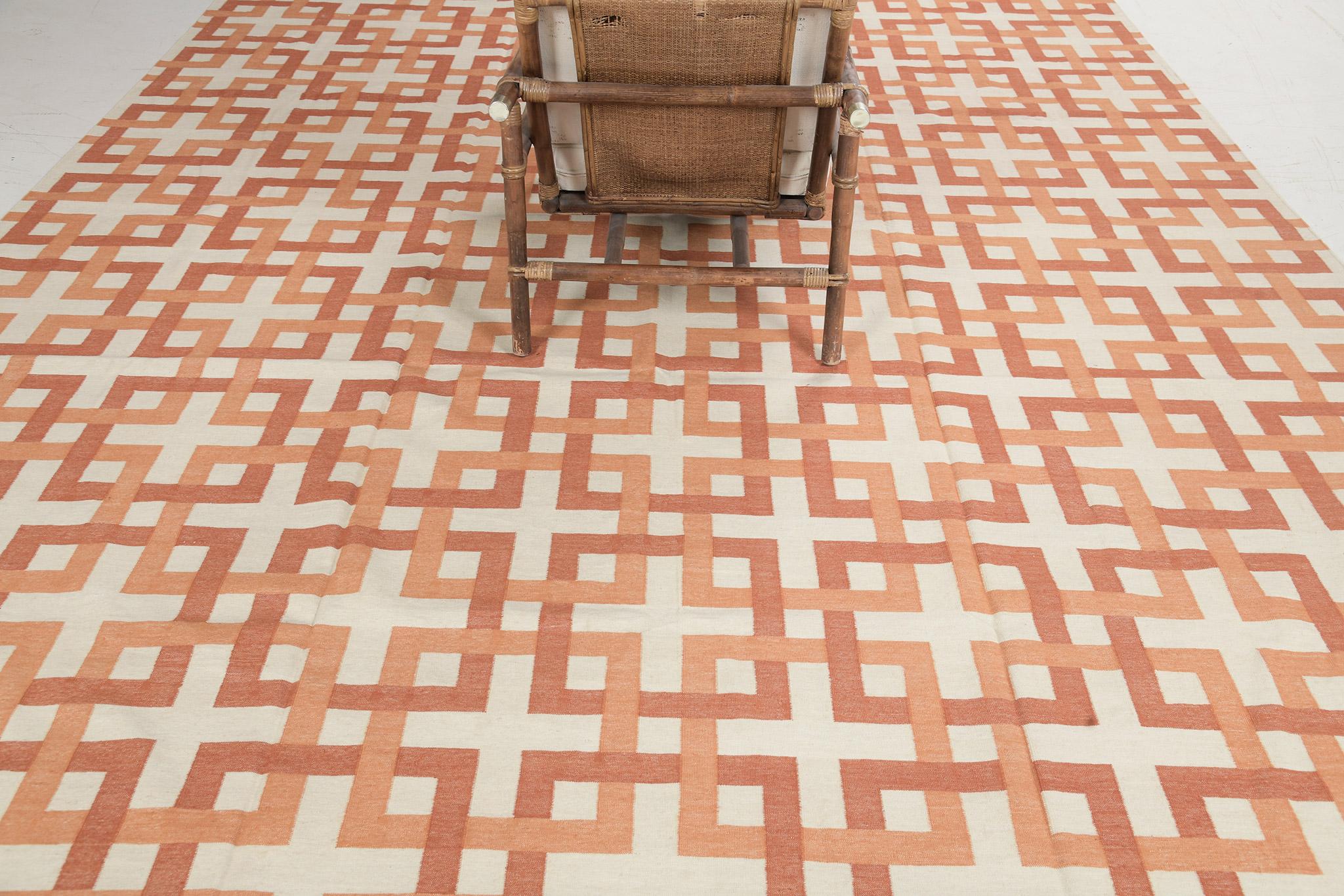 Contemporary Flat-Weave Rug Cielo Collection Estera Tangerine For Sale 1