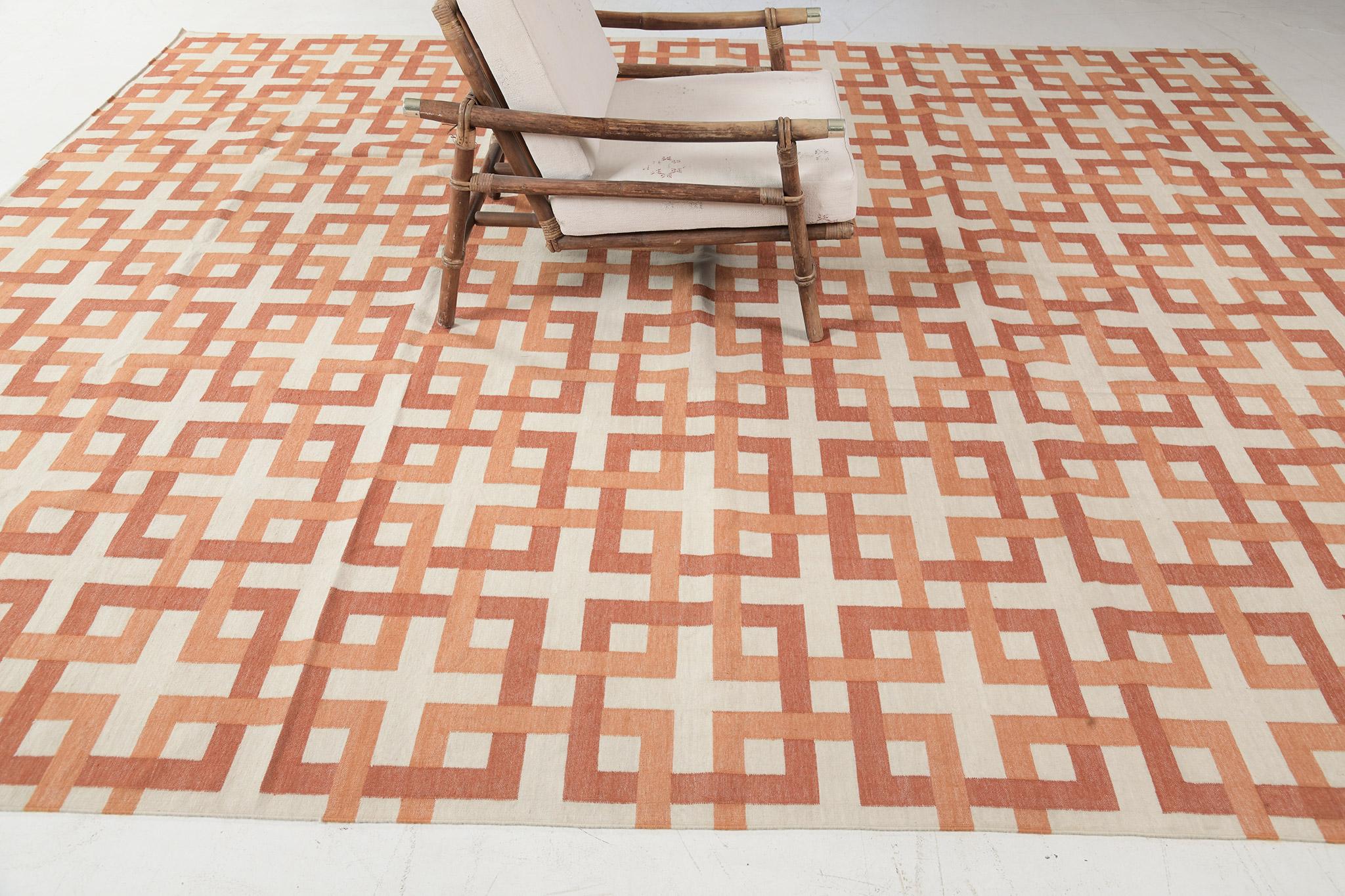 Contemporary Flat-Weave Rug Cielo Collection Estera Tangerine For Sale 2