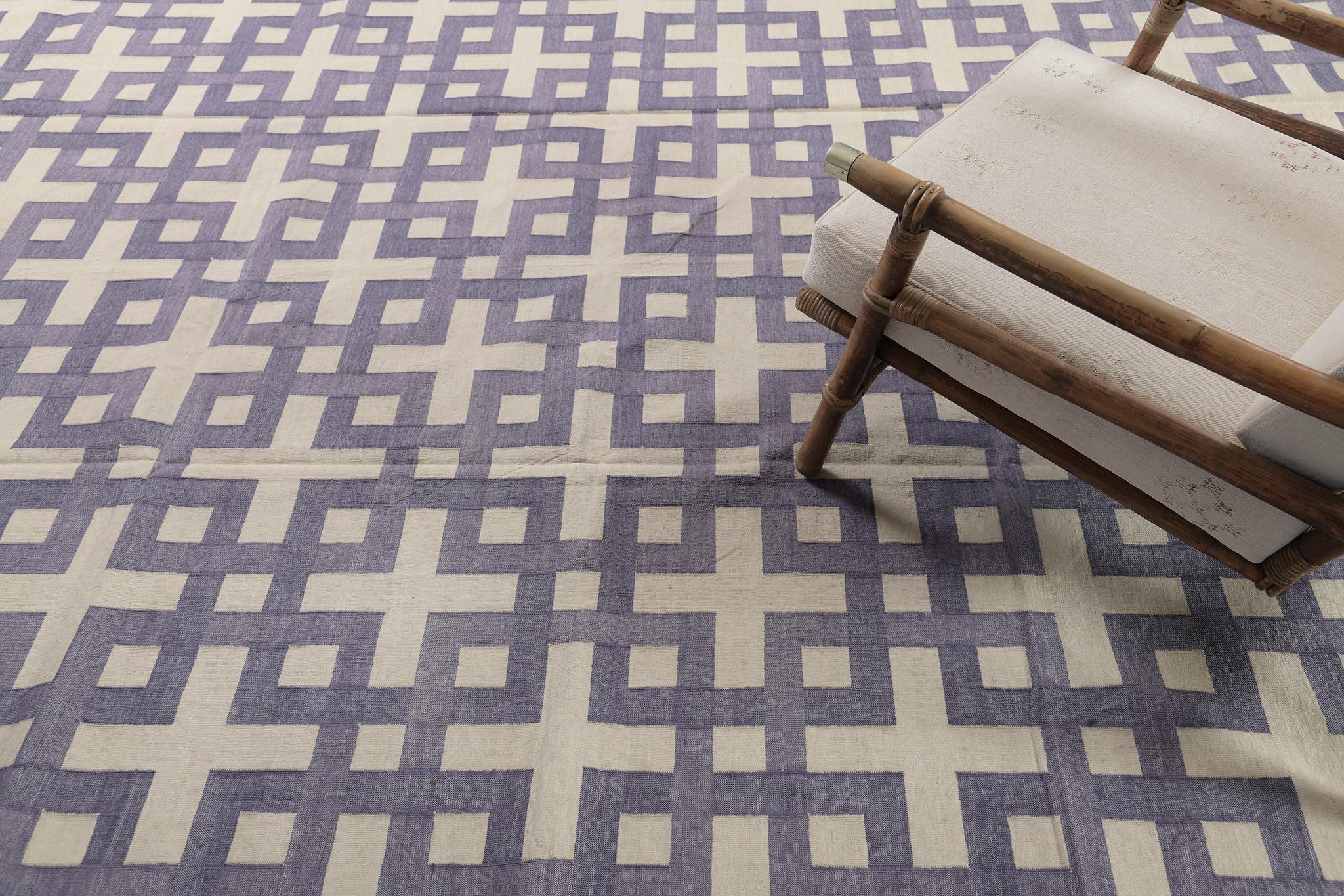 Indian Contemporary Flat-Weave Rug Cielo Collection Estera Violet For Sale