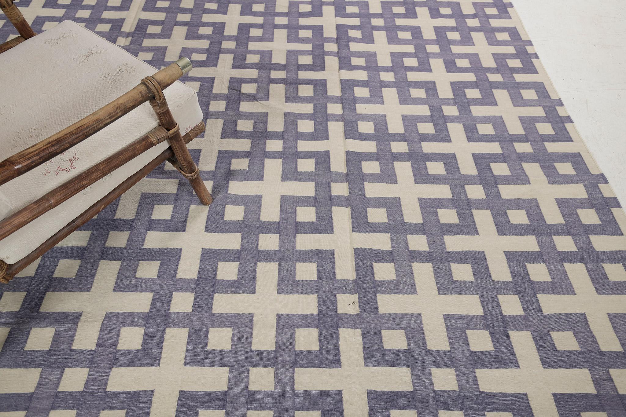 Hand-Knotted Contemporary Flat-Weave Rug Cielo Collection Estera Violet For Sale